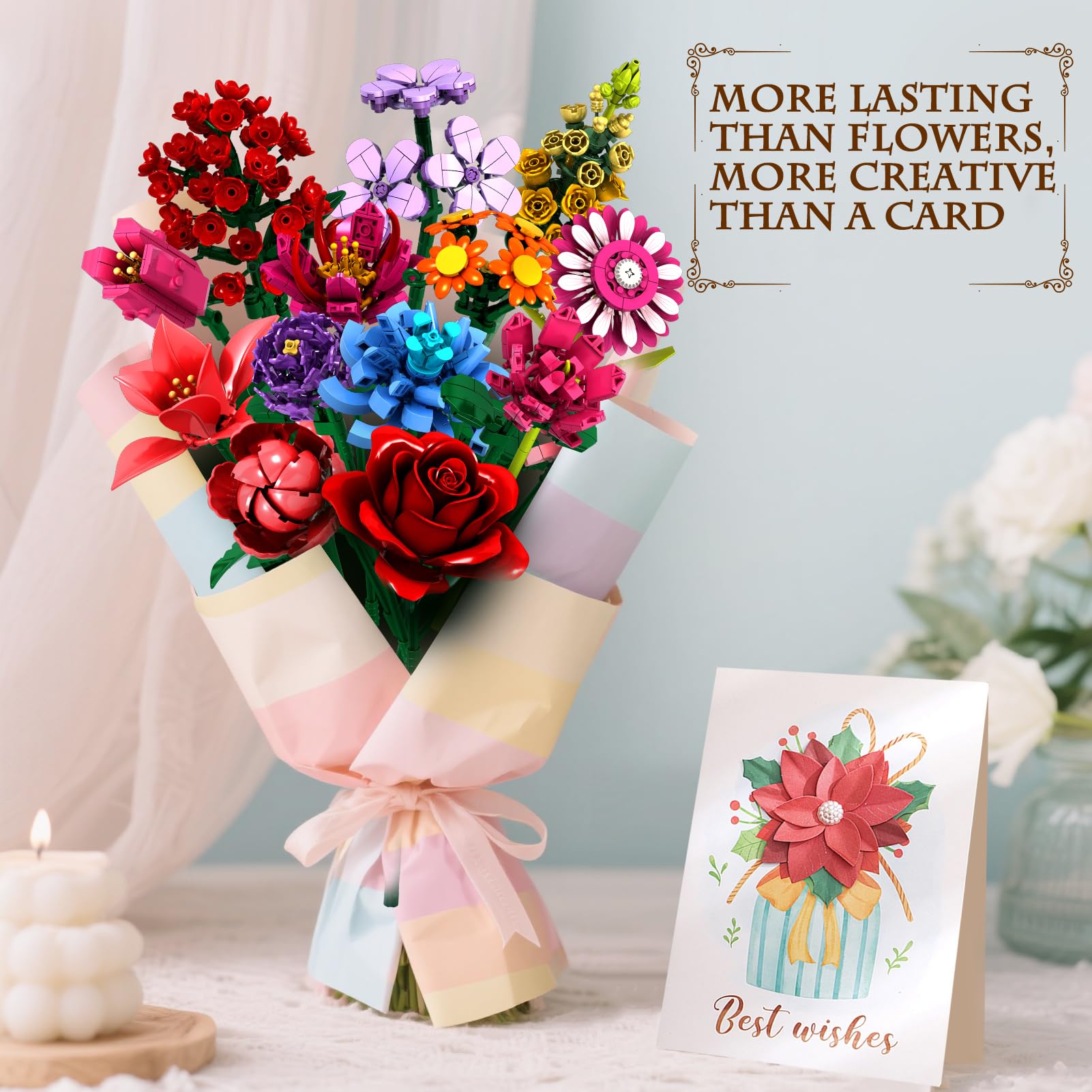 Flower Bouquet Building Set, 1316 Pcs DIY Artificial Flowers Kit with 14 Unique Botanical Designs - Image 3