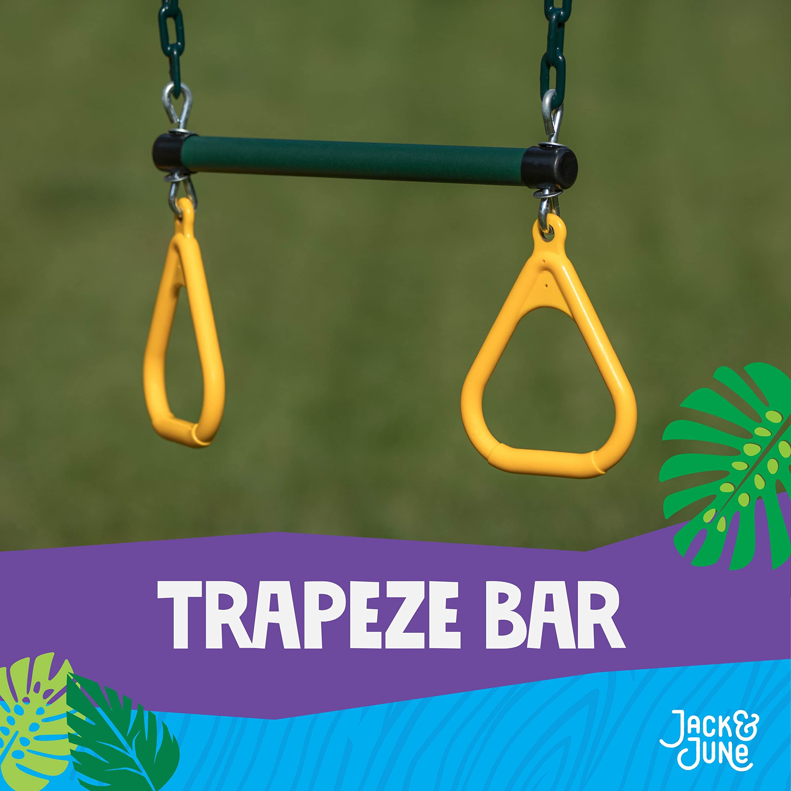 Jack and June Set da gioco durevole con barra trapezio e altalena combinata con grandi catene da 127 cm