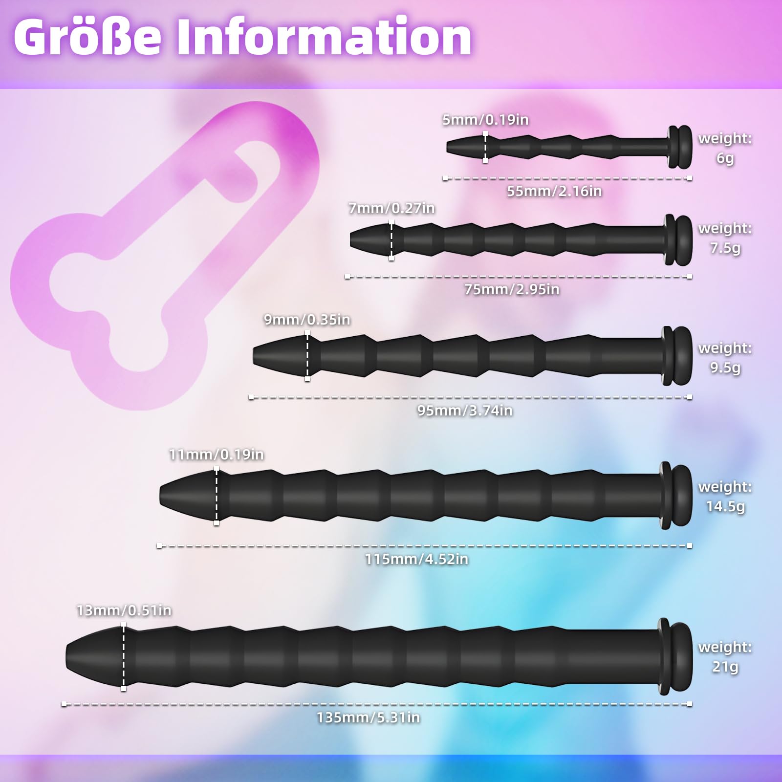 Set 5 Dilatatori per Pene in Silicone Cavo Antiscivolo Plug Uretrale per Masturbazione Maschile Stimolazione Prostata Giocattoli Sessuali BDSM