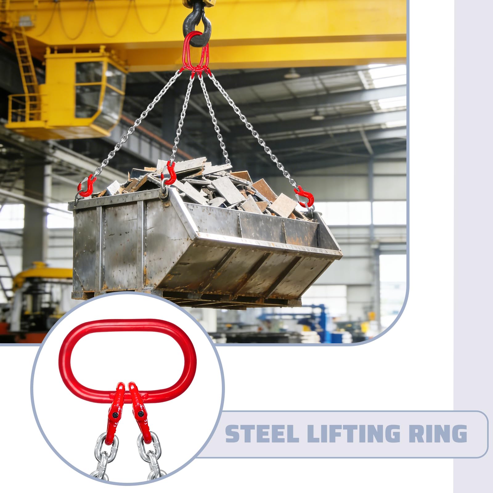 Catena a catena da 1,5 cm x 1,5 m, con ganci di sicurezza a doppia gamba, capacità di 3 tonnellate, in lega di acciaio G80, catena di sollevamento del motore per sicurezza del carico e