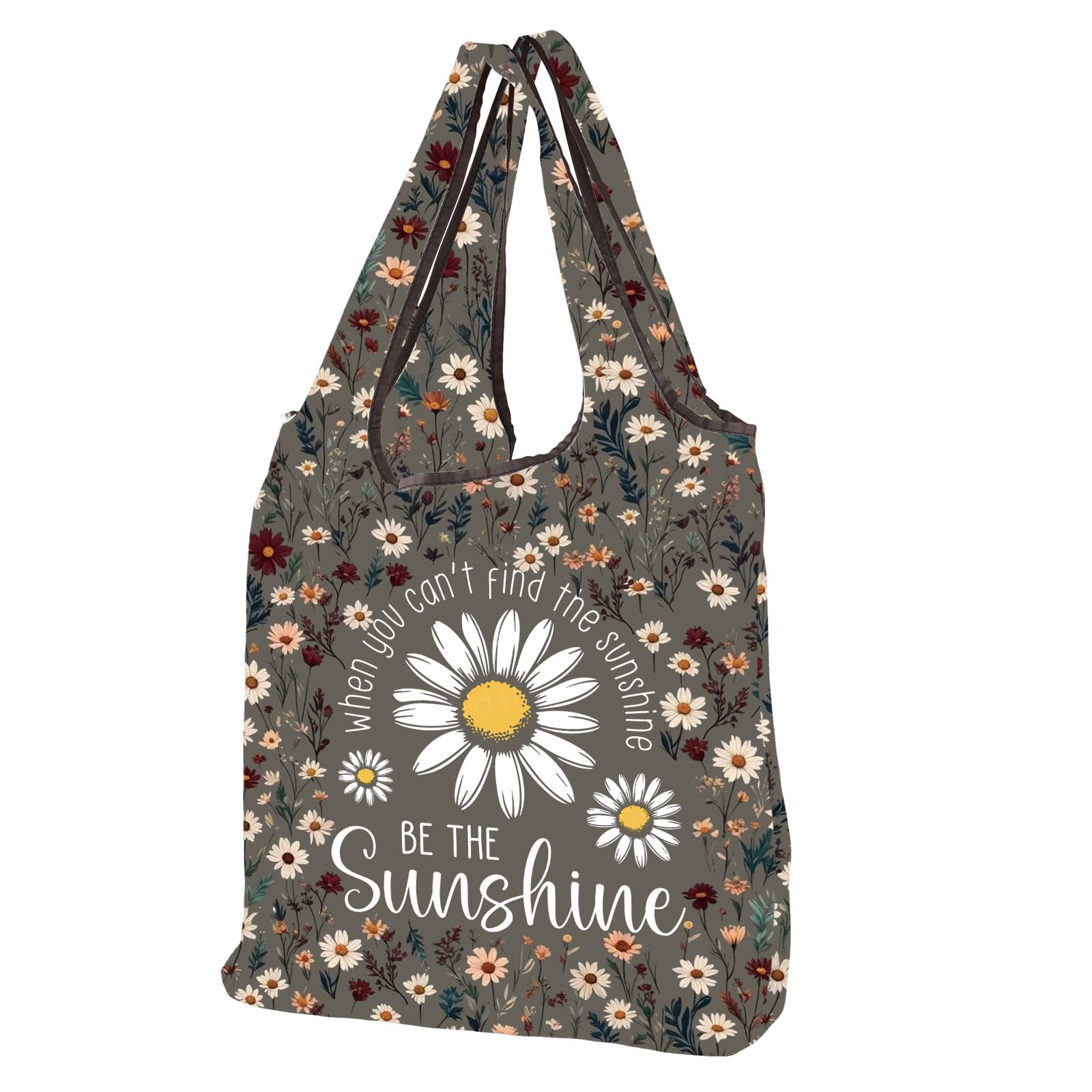 MEIKIUP Daisy Reusable Grocery Bag Daisy Lover Gift Funny Daisy Quote When You Can't Find the Sunshine Foldable Tote Beach Bag (Daisy F-Bag-UK)