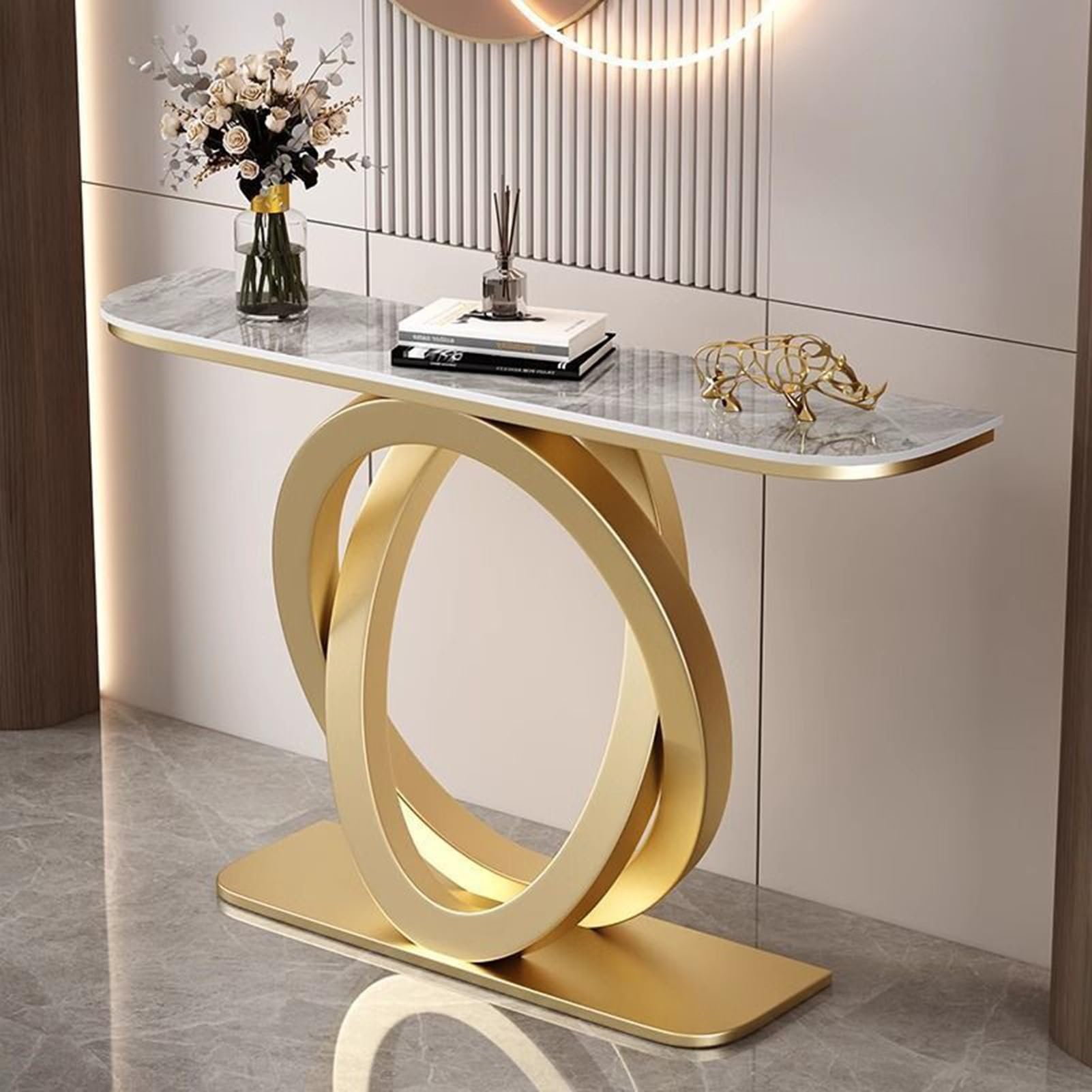 Tavolino consolle Moderno, tavolino consolle Stretto con Struttura in Metallo, tavolino per Ingresso, corridoio, Soggiorno (C, 150 cm/59 Pollici)