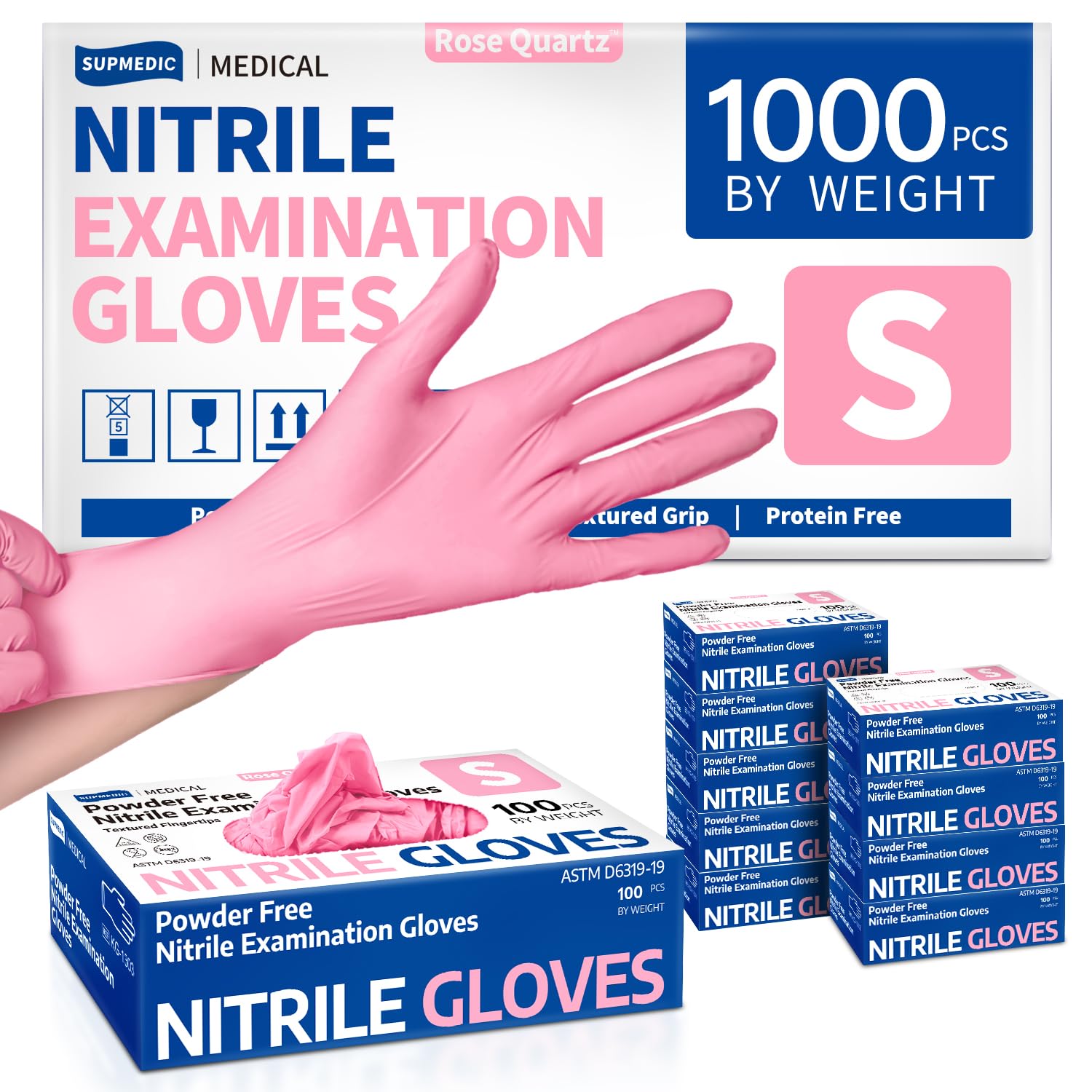Supmedic Medizinische Nitril-Untersuchungshandschuhe, 3,5 mm, rosa, puderfrei, lebensmittelecht, Einweghandschuhe für die Reinigung von Ästhetikern, 1000 Stück (klein)