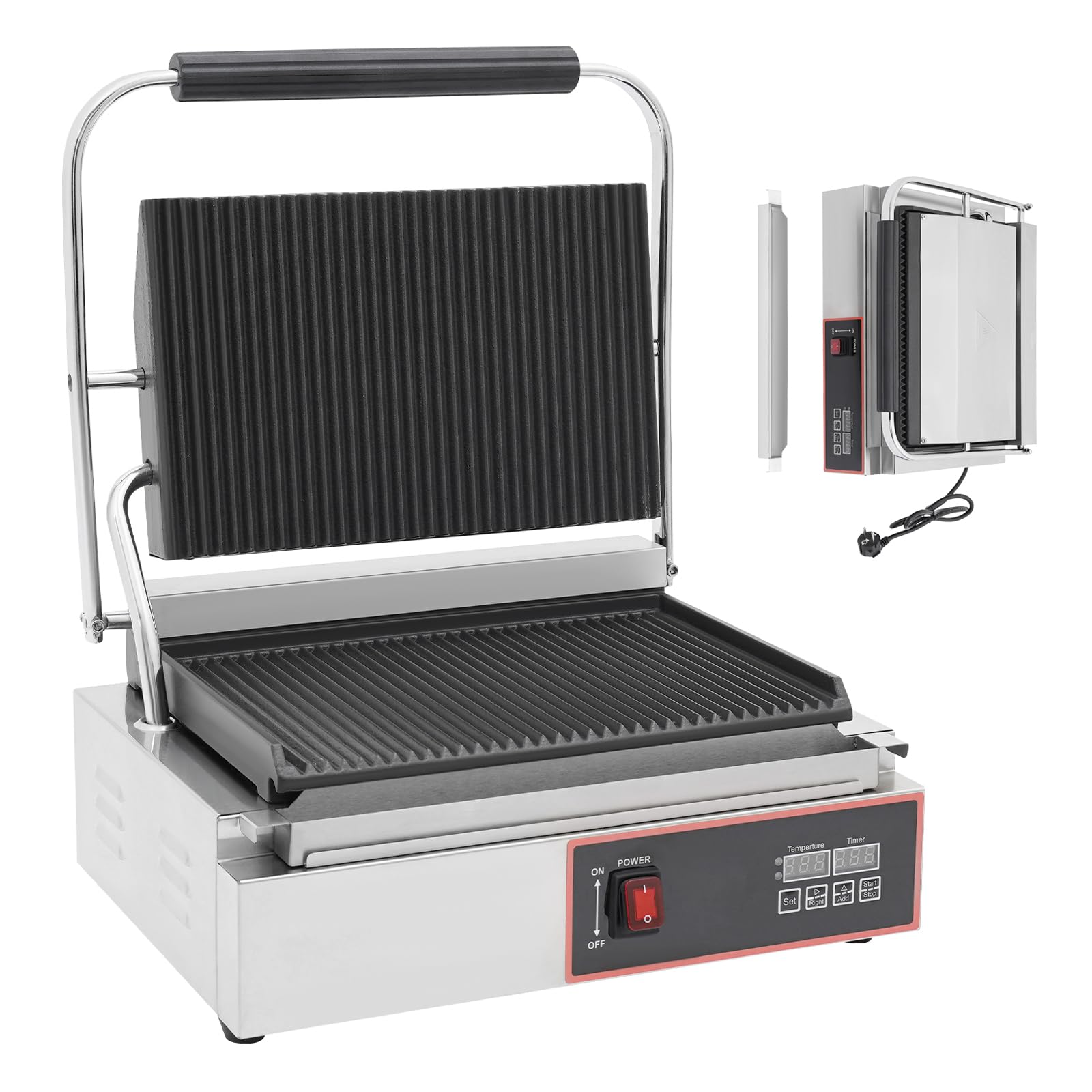 Elektryczny grill kontaktowy 2200 W, komercyjny grill Panini, elektryczny opiekacz do kanapek, płyta ze stali nierdzewnej, opiekacz do kanapek, grill stołowy, grill płytowy i opiekacz do
