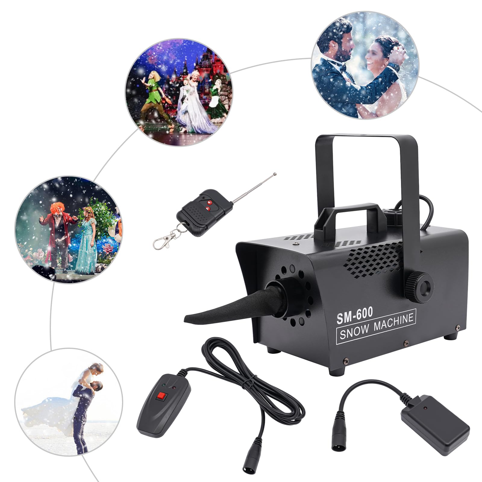 HinLIaDa Snow Machine, 600 Watt 110V High Output Snowflakes Making Machine, with Wireless Remote Control and Wired Control for Christmas Wedding Photography Parties Kids Stage Parades