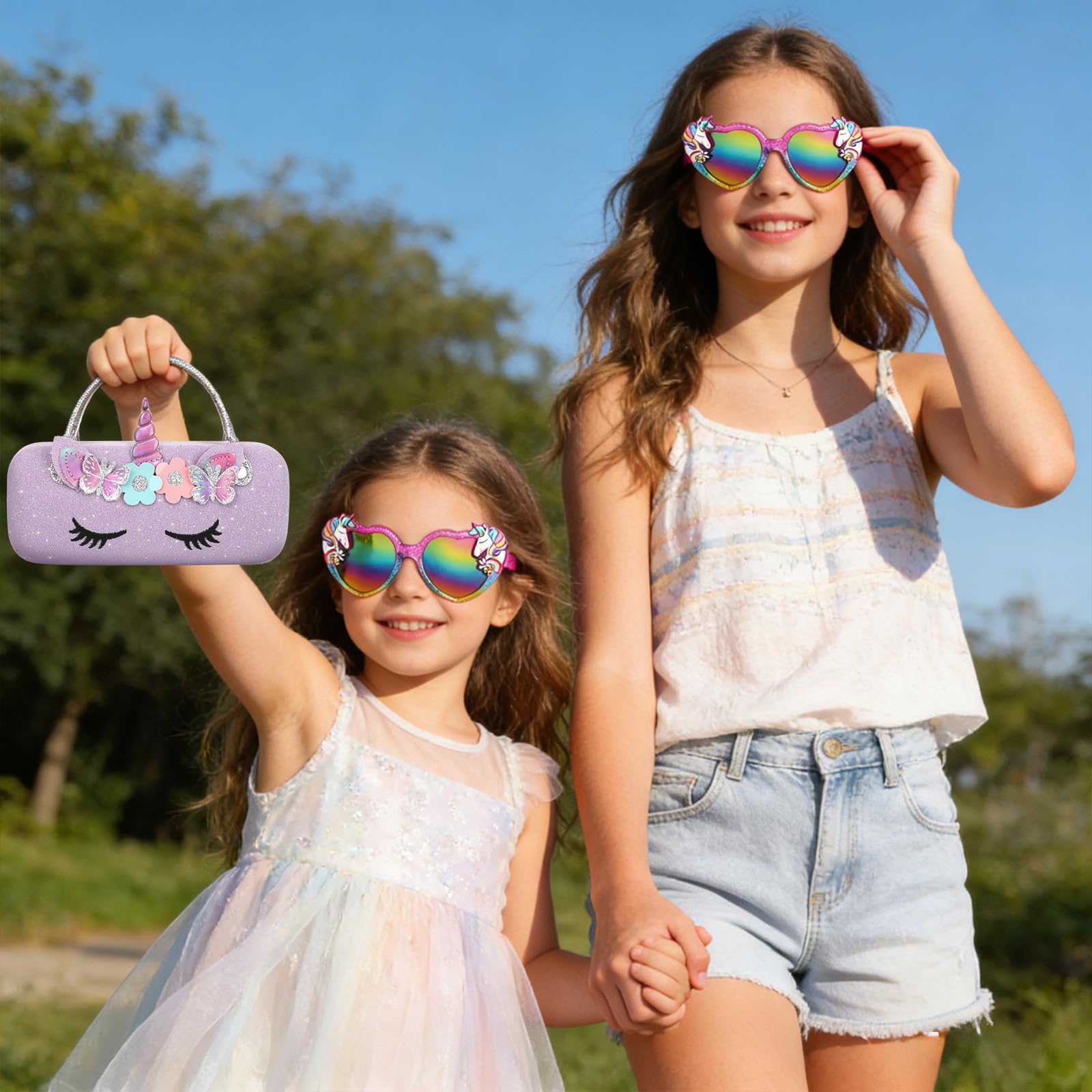 Gafas de sol Niña Corazon Unicornio UV400 Protección Rayos Decorativas Funda 3-10 Años