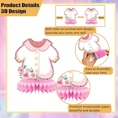 Miniatura 6 de 13 centros de mesa de baby shower rosa para mesas, centro de mesa de nido de abeja, decoración de baby shower para niñas, suministros de fiesta de