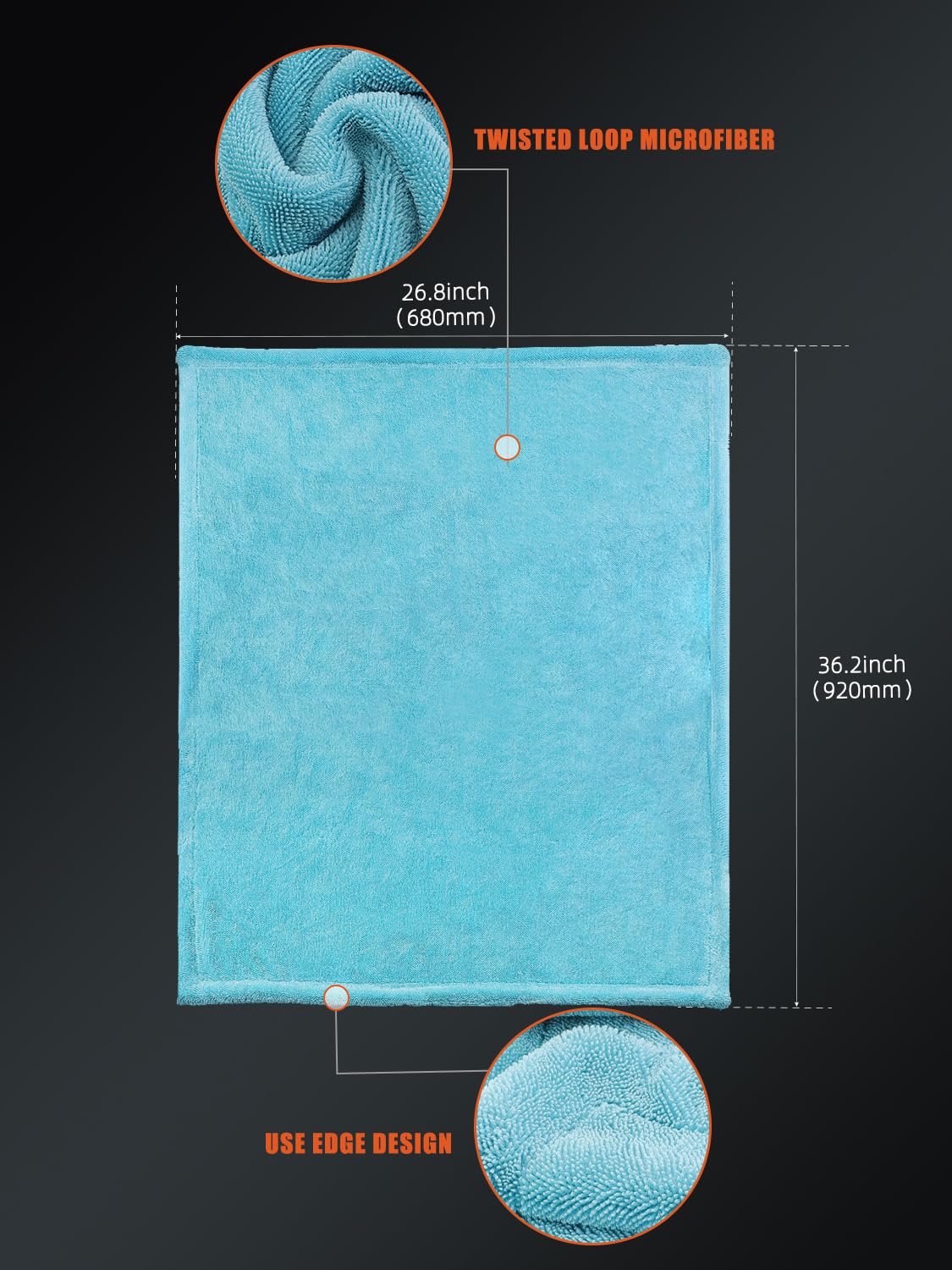 SPTA Asciugamano per asciugatura auto, in microfibra, antigraffio, 1 confezione ultra assorbente per dettagli auto, 650 g/m², 68,1 x 91,9 cm, blu acqua, MT037