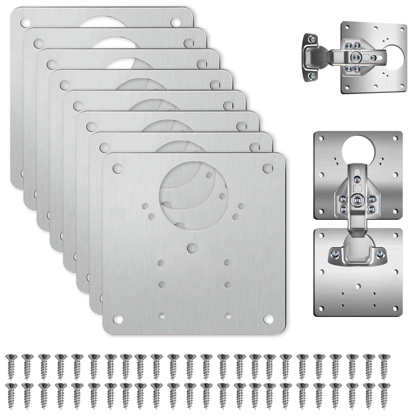 8 Pcs Cabinet Hinge Repair Plate with 48 Pcs Screws, Stainless Steel Kitchen Cupboard Door Hinge Repair Brackets