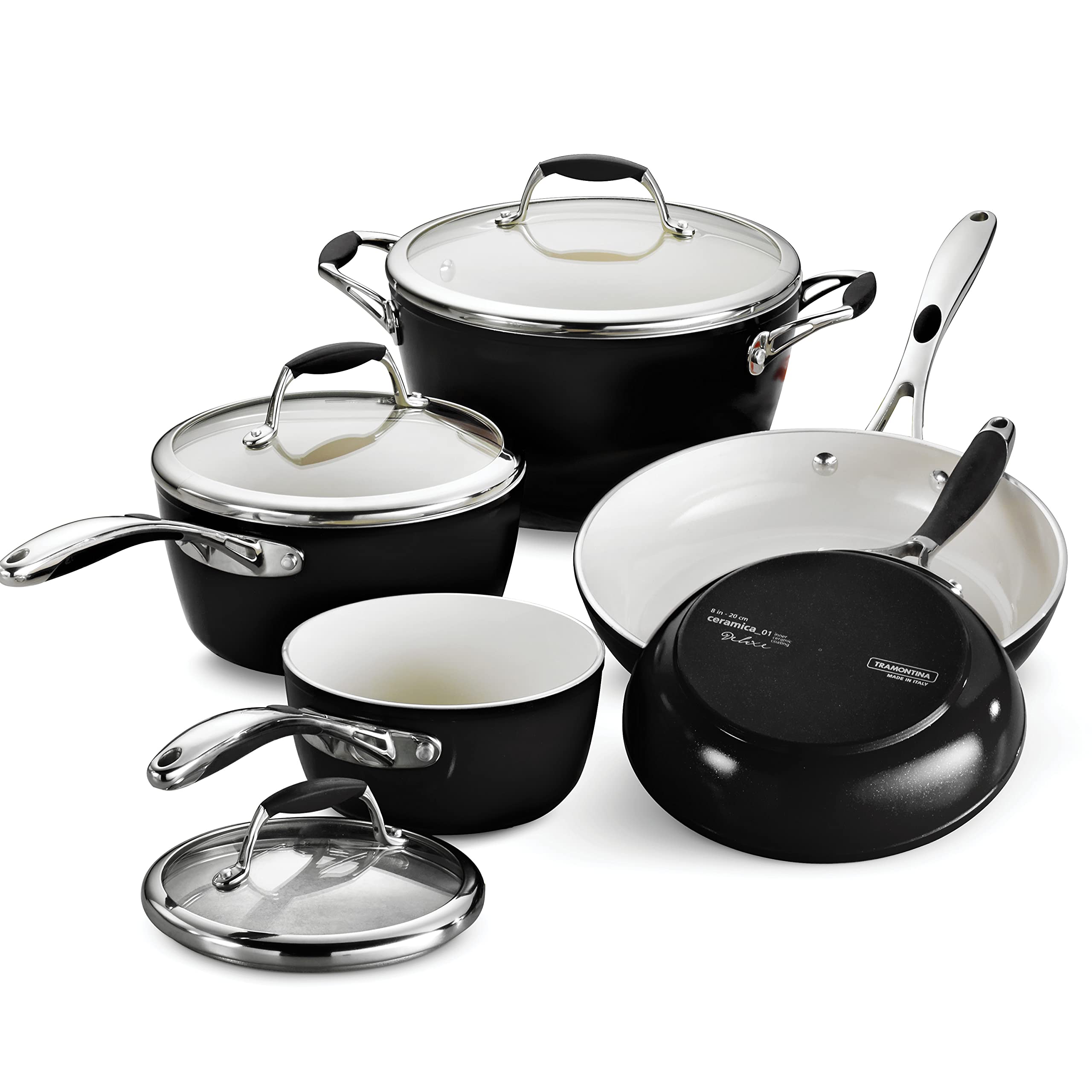 Tramontina Cookware Set Ceramic Interior 8-Piece Metallic Black, 80110/200DS