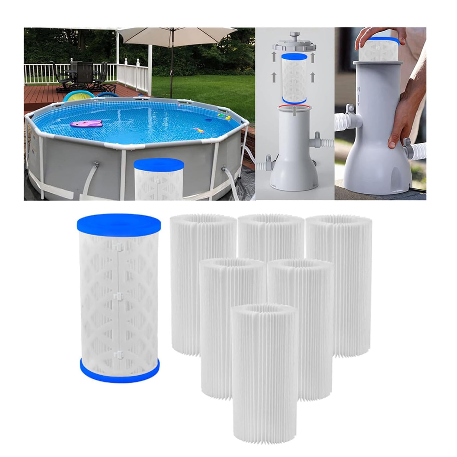 Lot de 6 filtres de piscine universels de type A type C ou III de rechange pour pompe de filtre de piscine Intex & Bestway 29000E/59900E, filtre de piscine réutilisable de type A/C pour