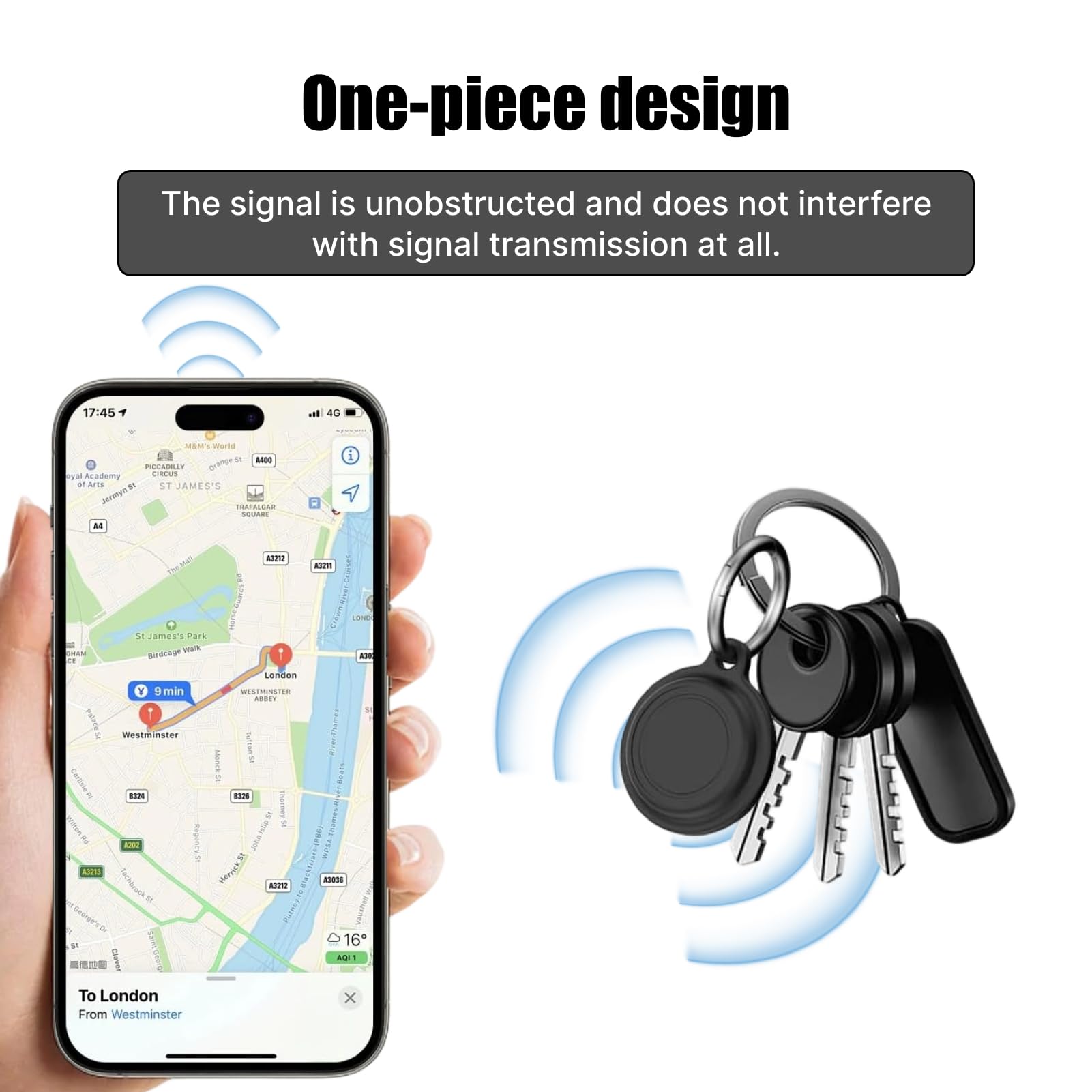 Funda Compatible con Motorola Moto Tag, Funda de Silicona a Prueba de Golpes con Llavero, protección de 360°, Impermeable, Ultraligera, Negra, Robusta Funda antipérdida para buscadores de Llaves - 5