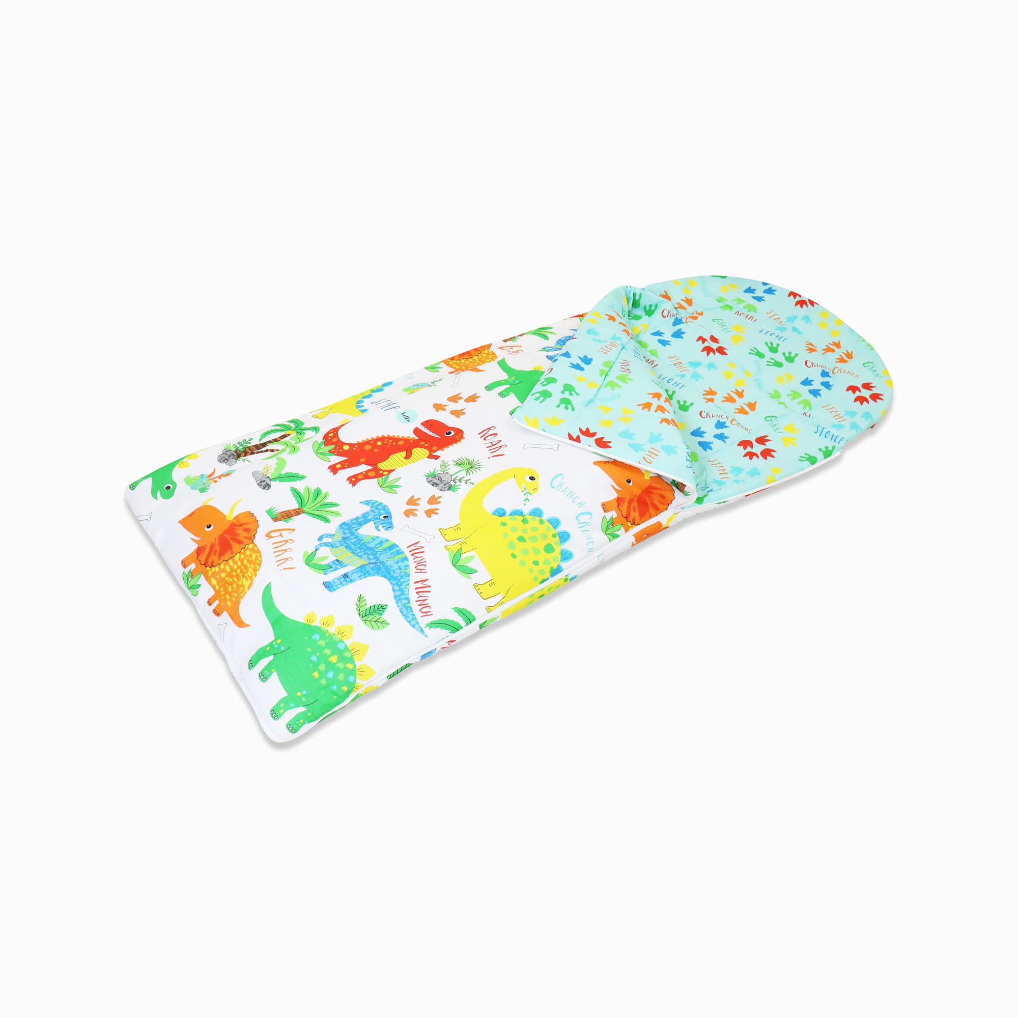 Happy Linen Company Girls Boys Kids Cute Dinky Dinosaurs White 155 x 65 cm Reversible Sleeping Bag
