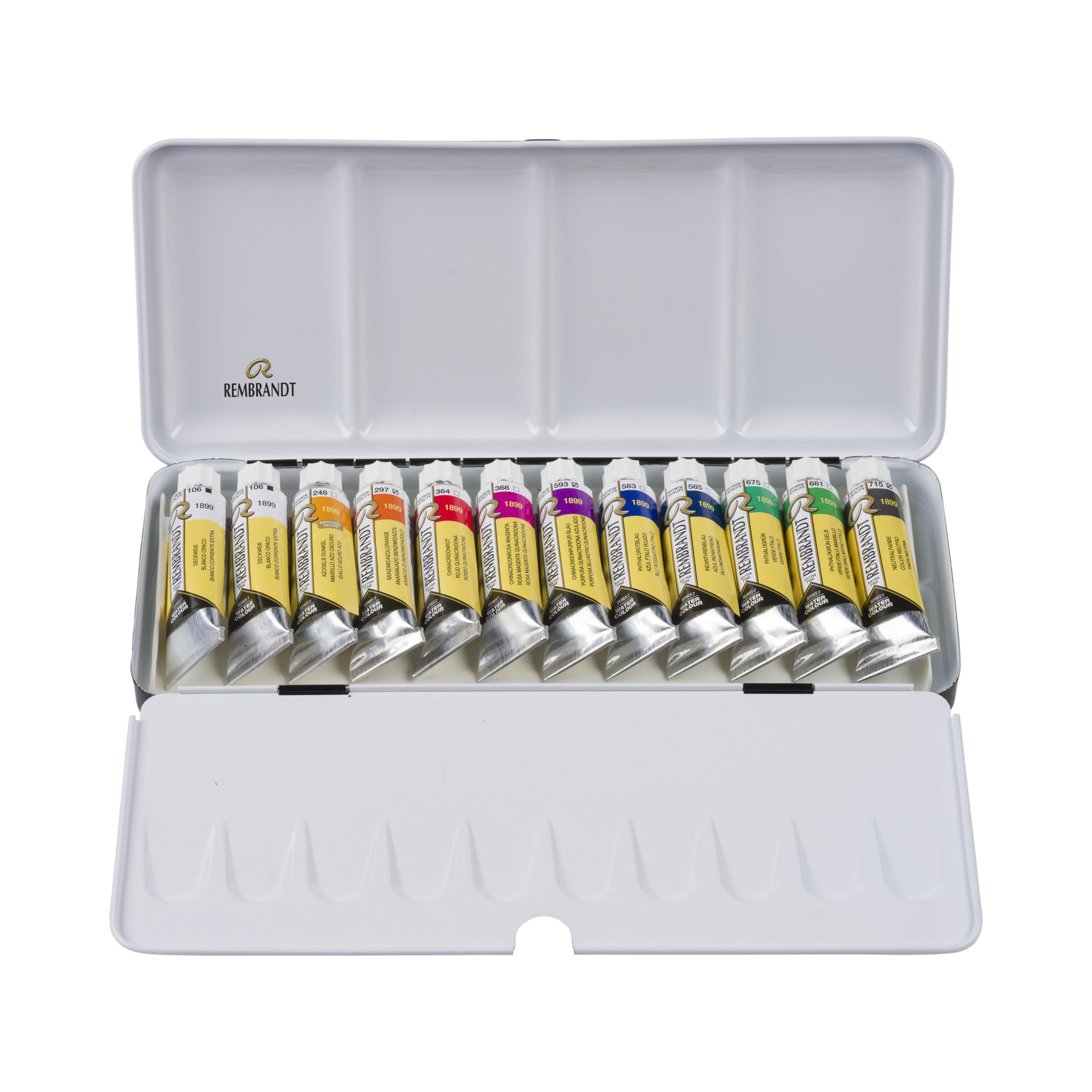Rembrandt Set di Colori ad Acquerello Professionali Scatola di Metallo di Lusso | Selezione di miscelazione di Bianco Opaco | 12 Colori in tubetti (10 ml)