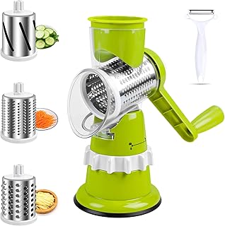 Coupe Legumes Multifonctions, Mandoline de Cuisine Manuelle 4 En 1 avec 3 Lames de Tambour Détachables 1 Grattoir, Rapeuse Legume pour Légumes, Fromage, Concombres, Carottes, Noix