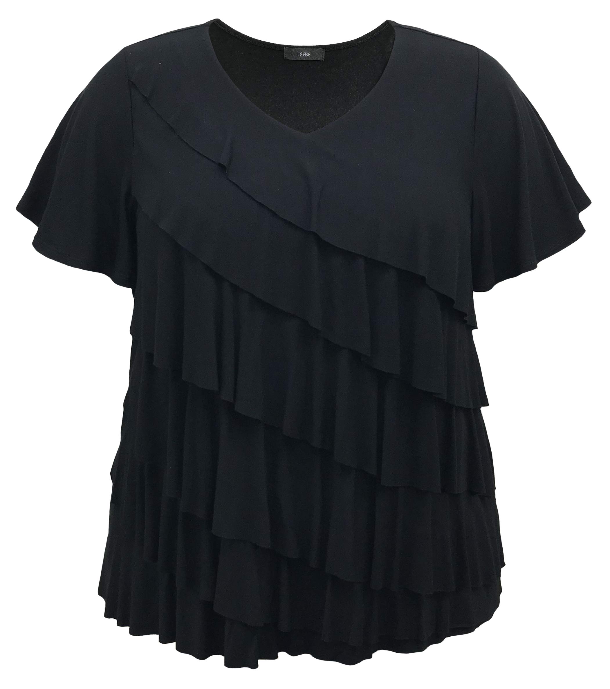 LEEBE Mujer Talla Grande - Blusa de Volantes con Mangas Cortas (1XL-5XL)