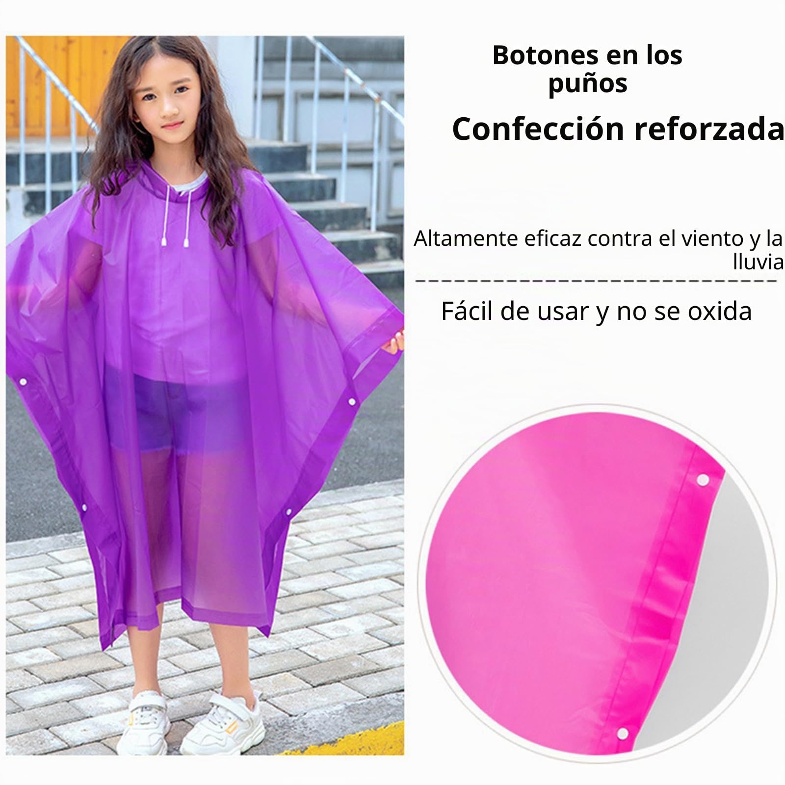 flintronic Poncho De Lluvia Para Niños, Poncho Impermeable Suficiente Espacio Mochilas Niños Niñas, Ligero Reutilizable, Eva Chubasquero Con Capucha Y Botones Para Escuela Senderismo Ciclismo Viajes