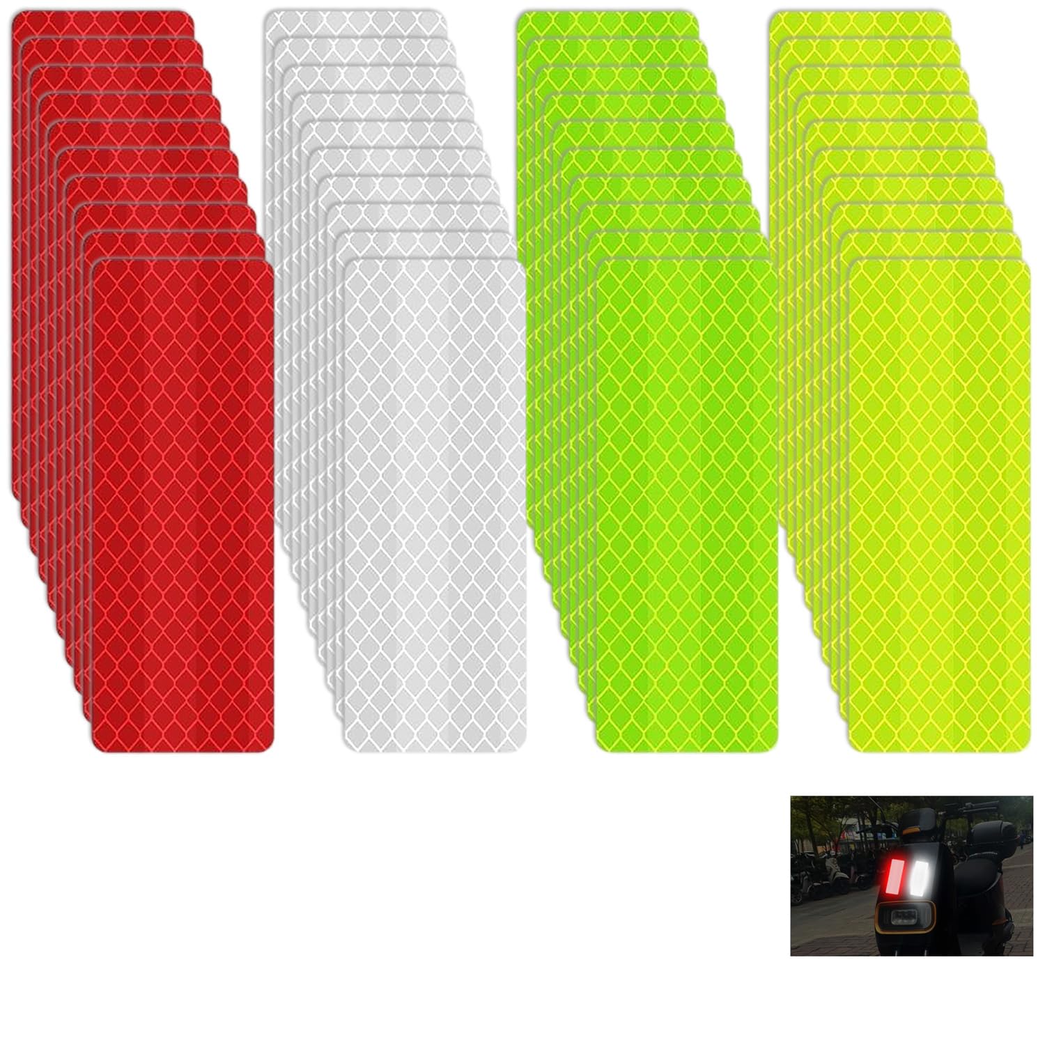 40 adesivi riflettenti impermeabili per la sicurezza esterna per veicoli, biciclette, moto, 3 x 8 cm