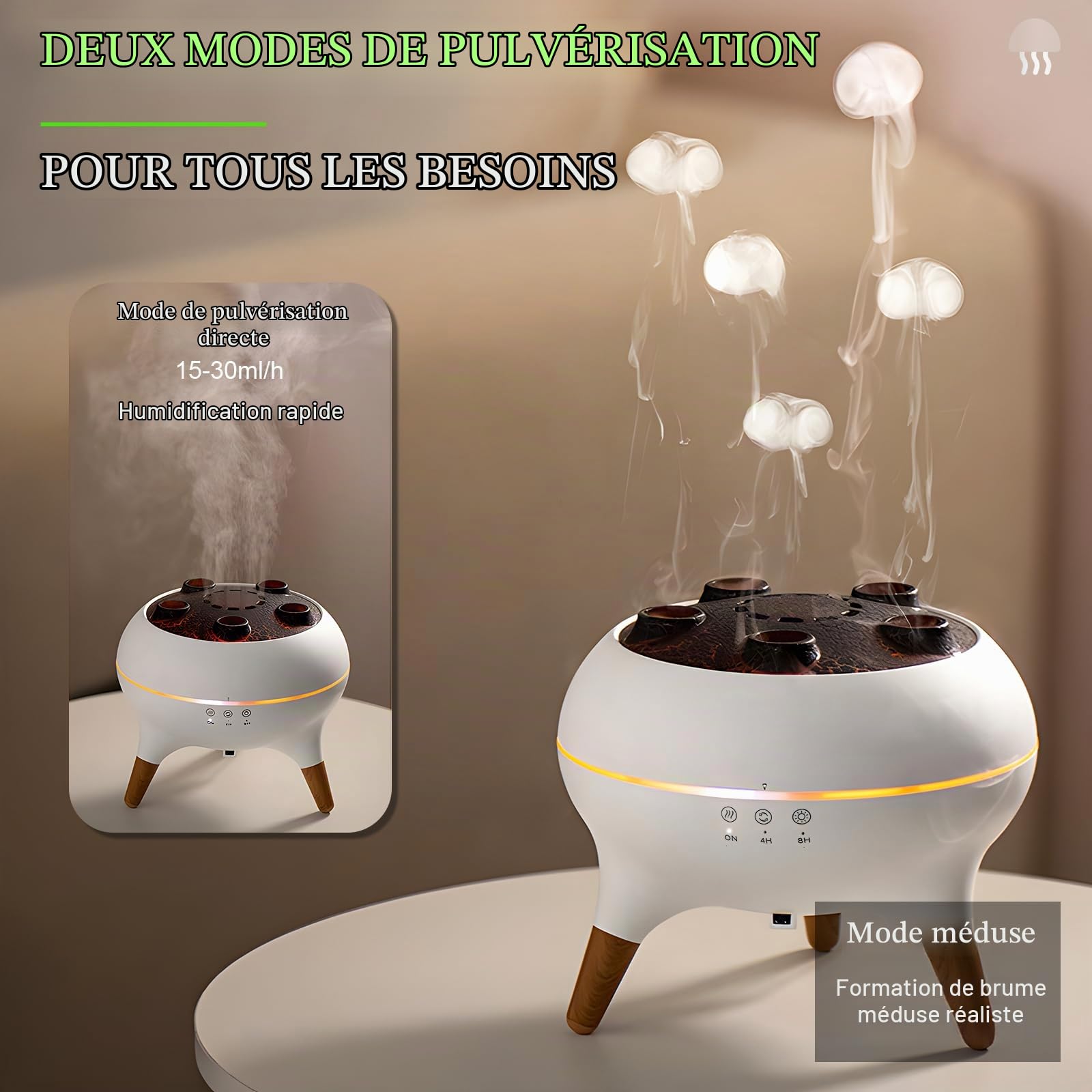 Diffuseur d'huiles essentielles, diffuseur d'aromathérapie, humidificateur ultrasonique à brume froide, synchronisation de la musique, diffuseur de gelée avec lumière 7 couleurs, télécommande