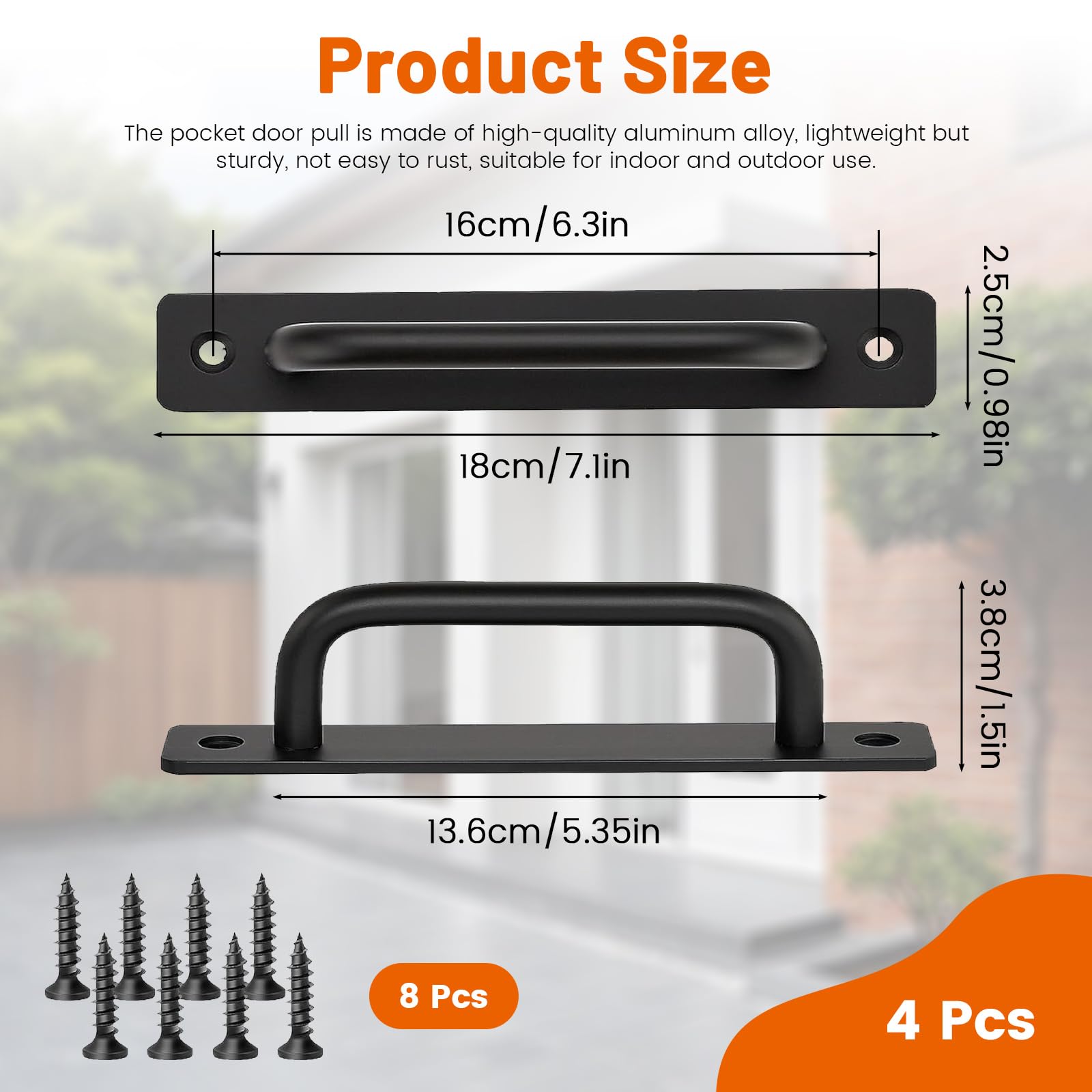 Thatyro 4 Pack Barn Door Handles Black, 6.3" Hole Center Gate Handle Heavy Duty, Aluminium Alloy Sliding Door Pull for Kitchen Cabinet Garage Shed Drawer Hardware Replacement (7.0"/180 MM) - Image 2