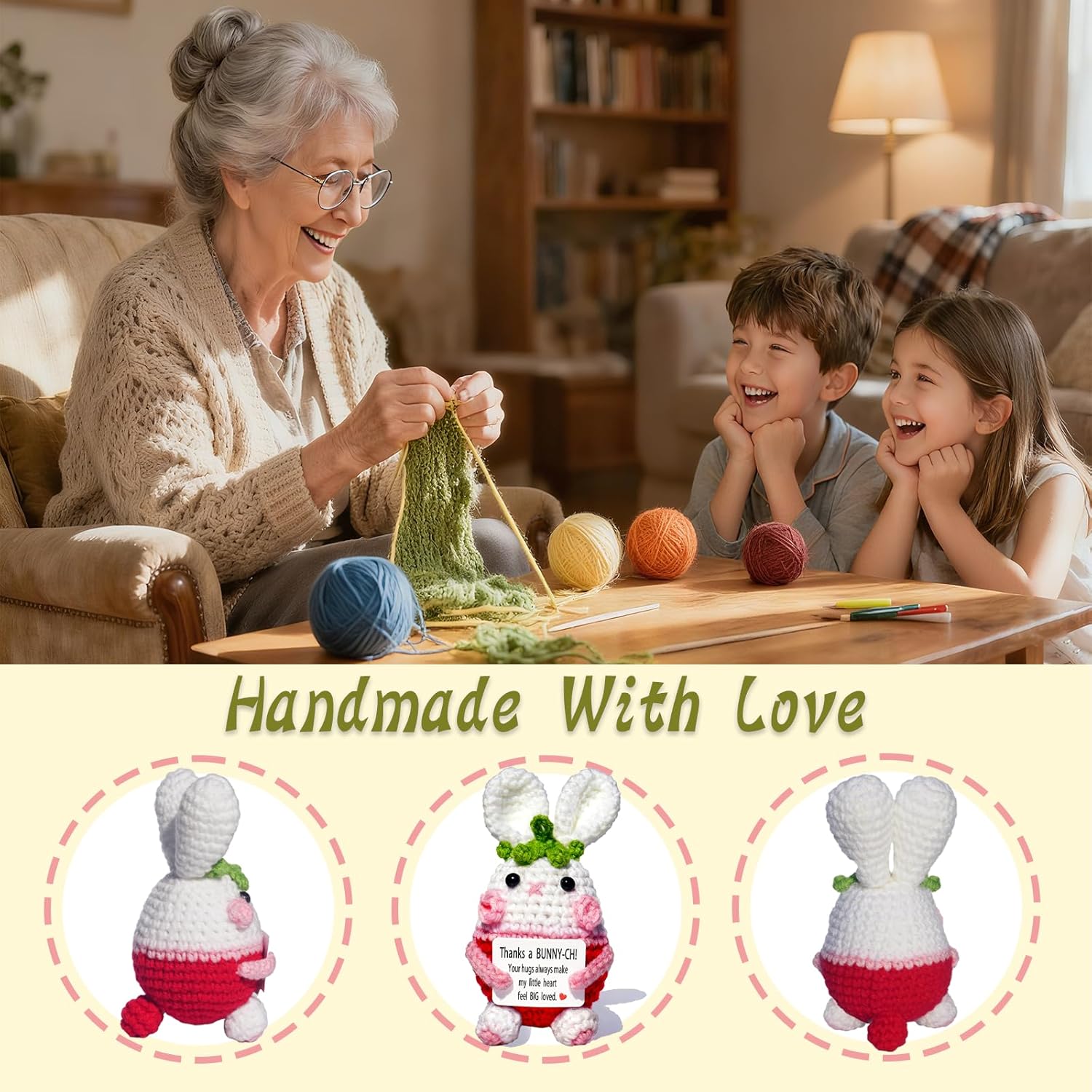 Positive Crochet Animals, Mini Funny Bunny, Thank You Gifts for Women Men, Thanksgiving Gift for Family Teachers Friends, Appreciation Gifts for Coworkers, Thanksgiving Decorations,Christmas Birthday - Image 7