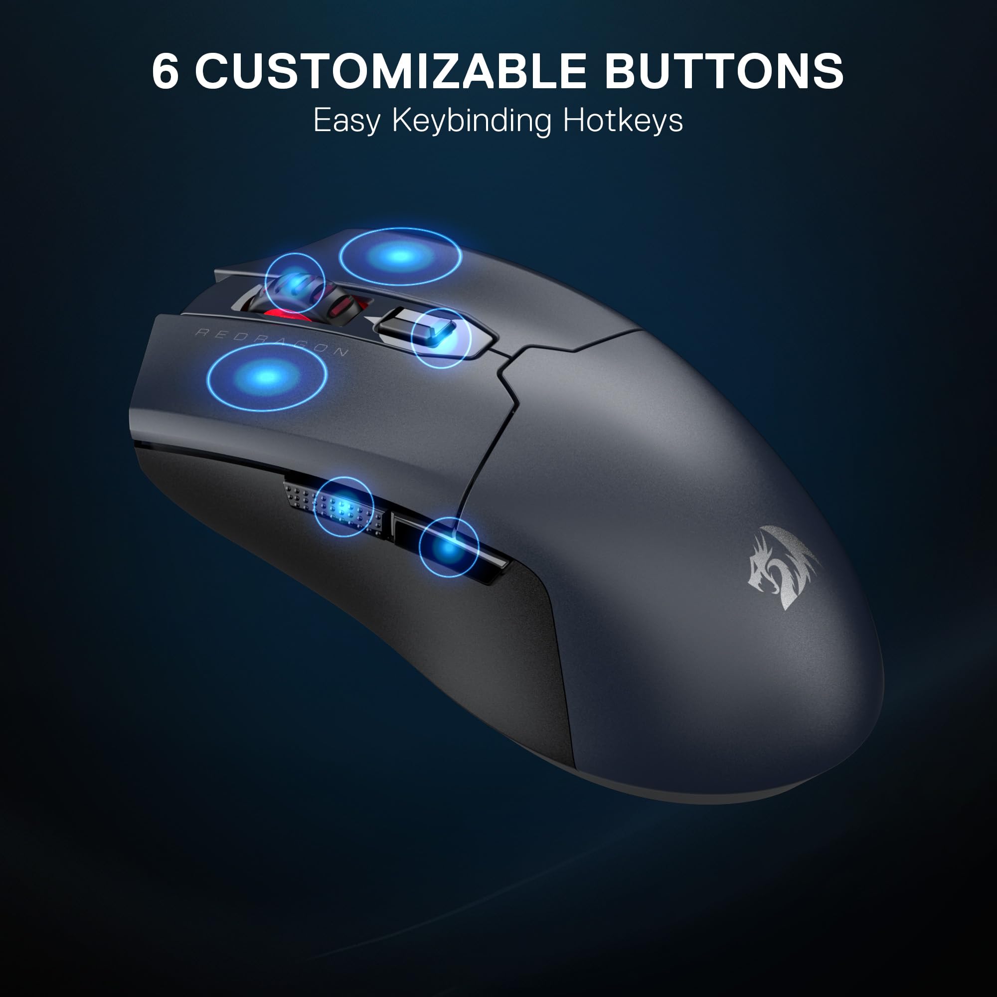 Redragon M995 LIT Gaming Mouse, 10000 DPI Wired/Wireless, BT & 2.4G Wireless, 6 pulsanti macro, 51G ultra leggero, capacità di alimentazione affidabile per PC/Mac/Laptop, grigio