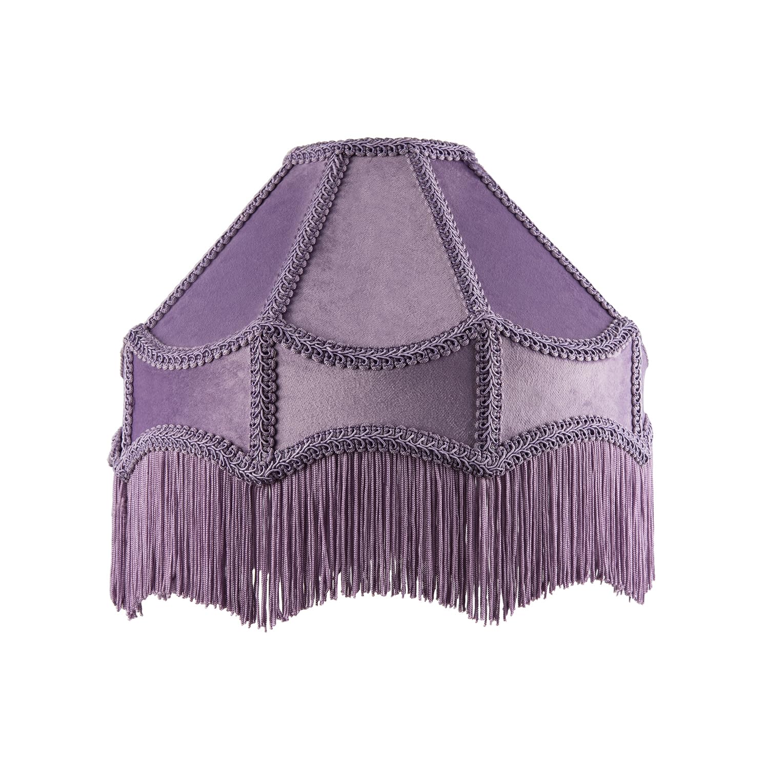 Handmade Victorian Empire Pendant Lamp Shade in Soft Lilac Velvet with Embroidered Trims and Tassels | 30cm x 19cm | for Pendant Floor or Table Lamp by Happy Homewares