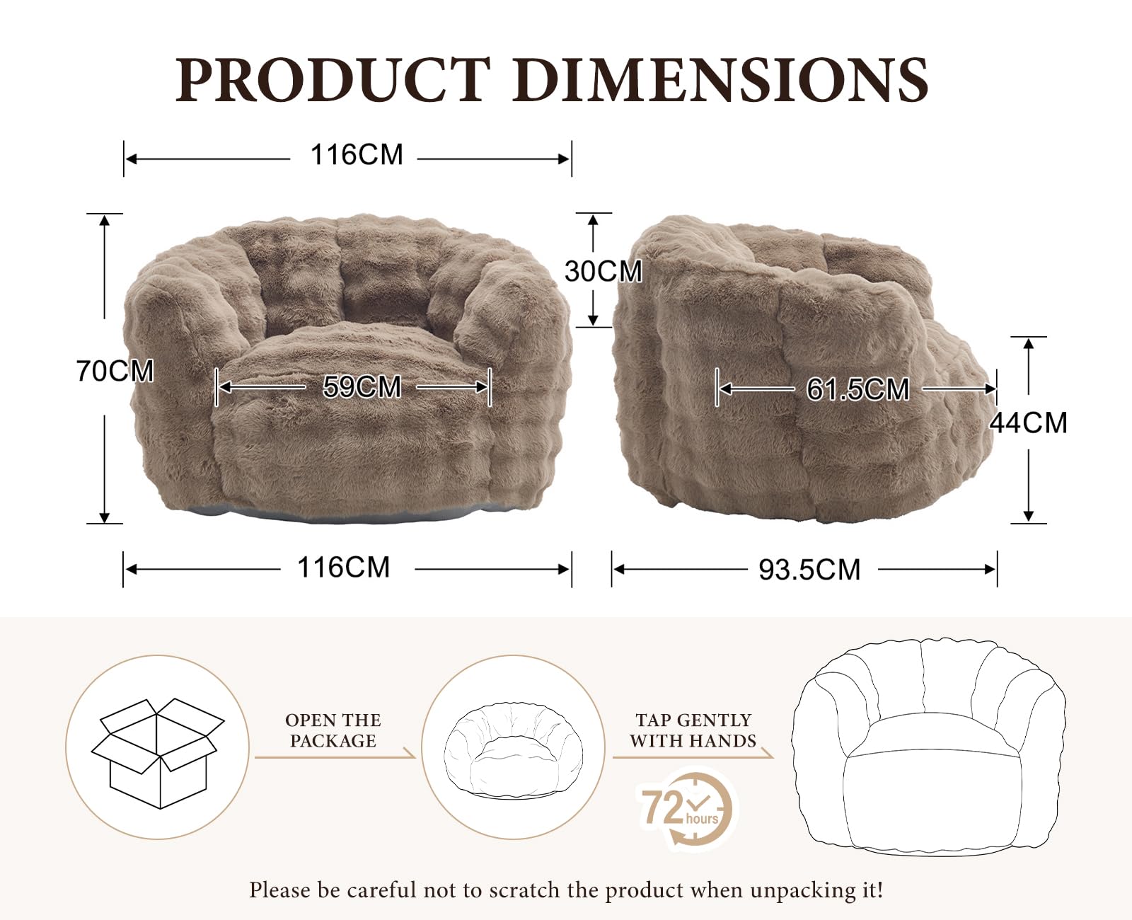 Pouf Salon Confortable, Pouf Poire Large avec Accoudoirs, Kaki | Fauteuil Poire Géant Moderne en Fausse Fourrure de Lapin Douce, Fauteuil Design pour Salon/Chambre