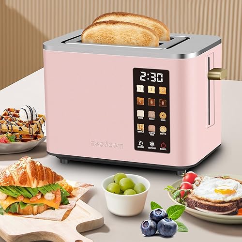 Miniatura 7 de SEEDEEM Tostadora de 2 rebanadas, pantalla de control táctil, tostadora inteligente de acero inoxidable, 6 ajustes de sombra, selección de 6 panes,
