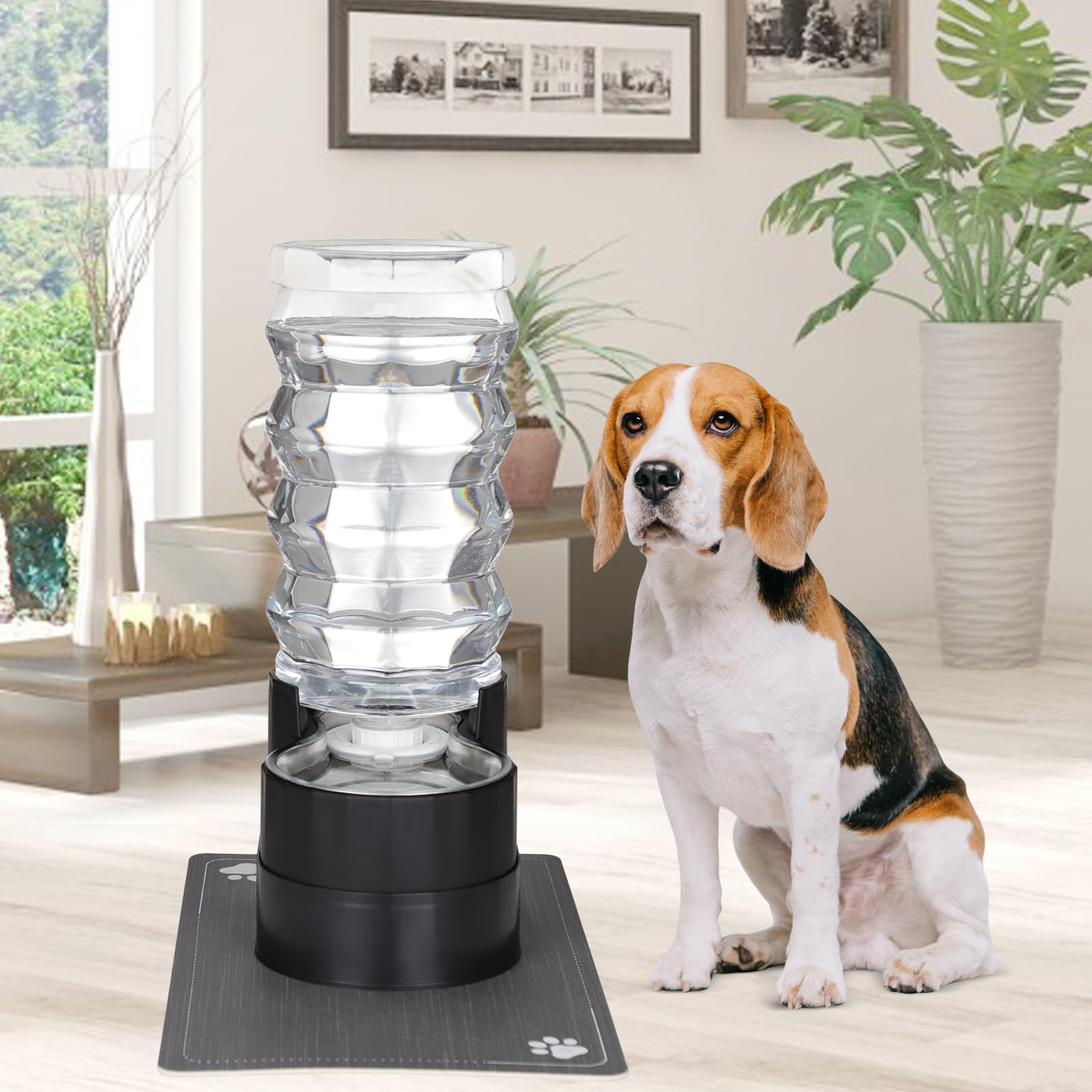 Sfozstra Bebedero automático de acero inoxidable con almohadilla impermeable, dispensador de borde elevado para gatos y perros (hierro 9L)