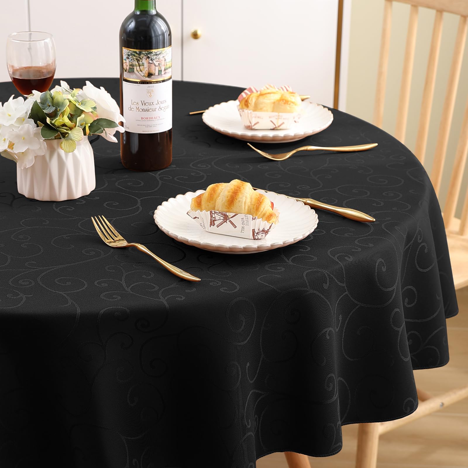 Homaxy Table Cloth Round 150 cm, Washable Polyester Jacquard Tablecloth - Image 2