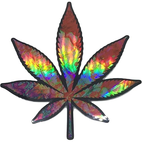 Pot Leaf Sticker Decal Hologram Psychedelic 420 Weed Cannabis Marijuana 4" x 4"