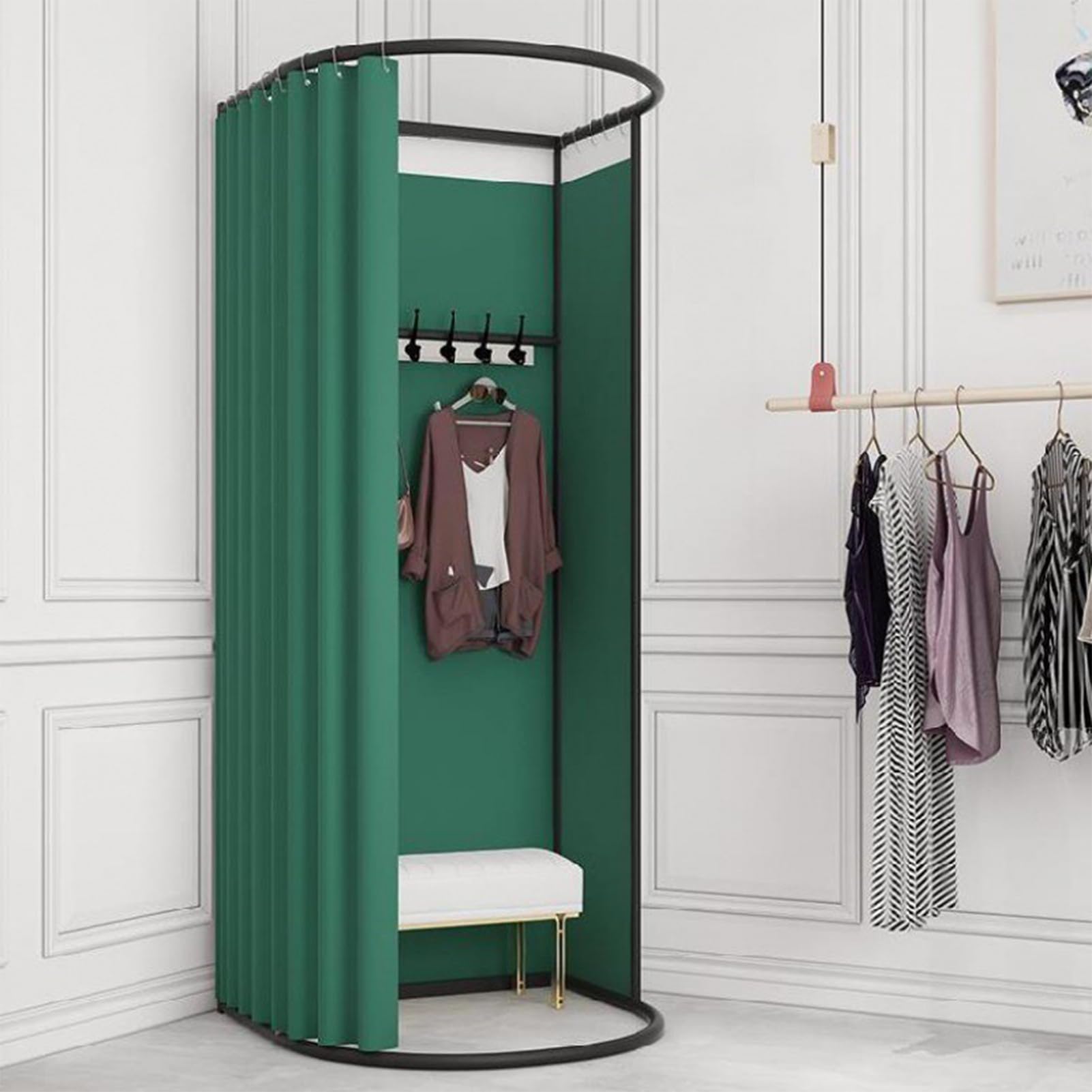 WUGCHDA Clothing Store Fitting Room, Portable Dressing Room for Boutique, Movable Changing Room with Shading Curtain, Temporary Mobile Prvacy