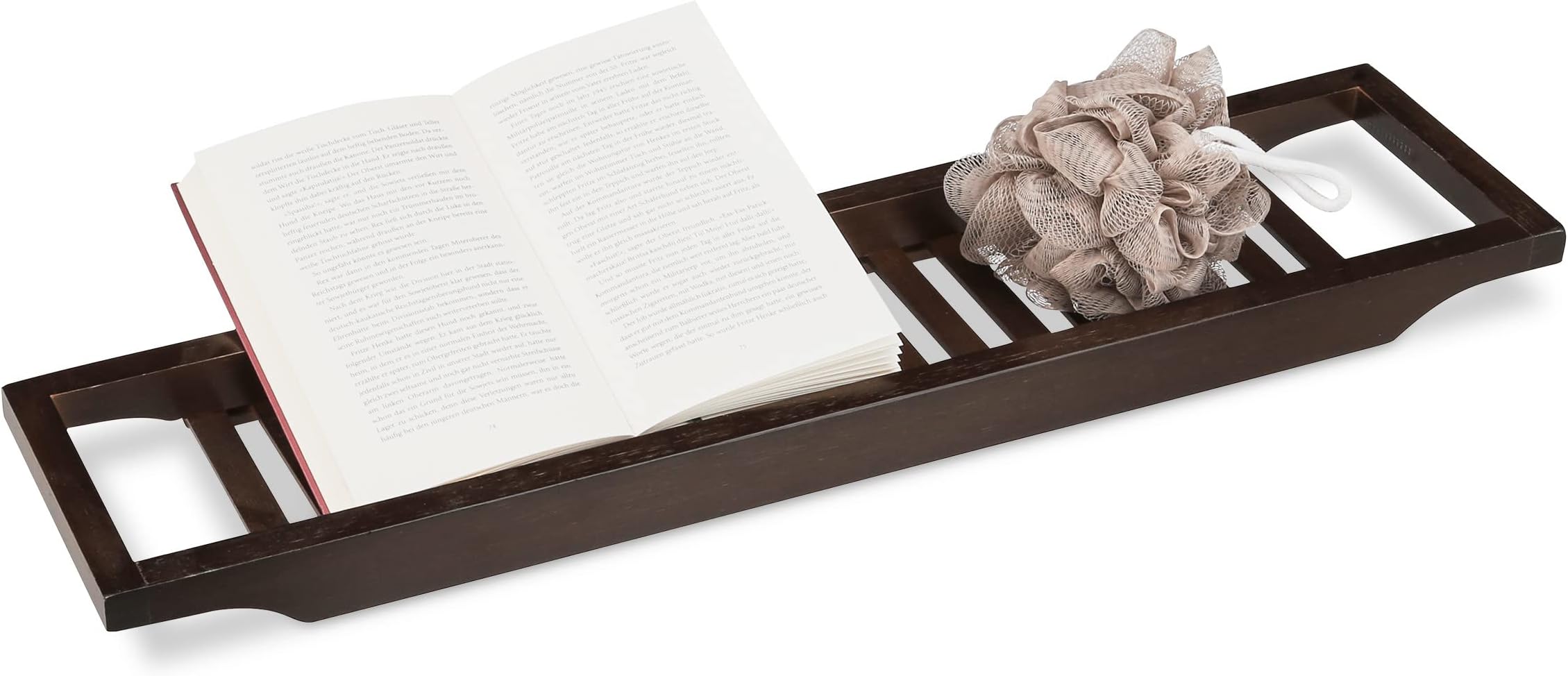 XcE Bath Caddy Tray (Brown) With Solid Bamboo book stand Bamboo Wood