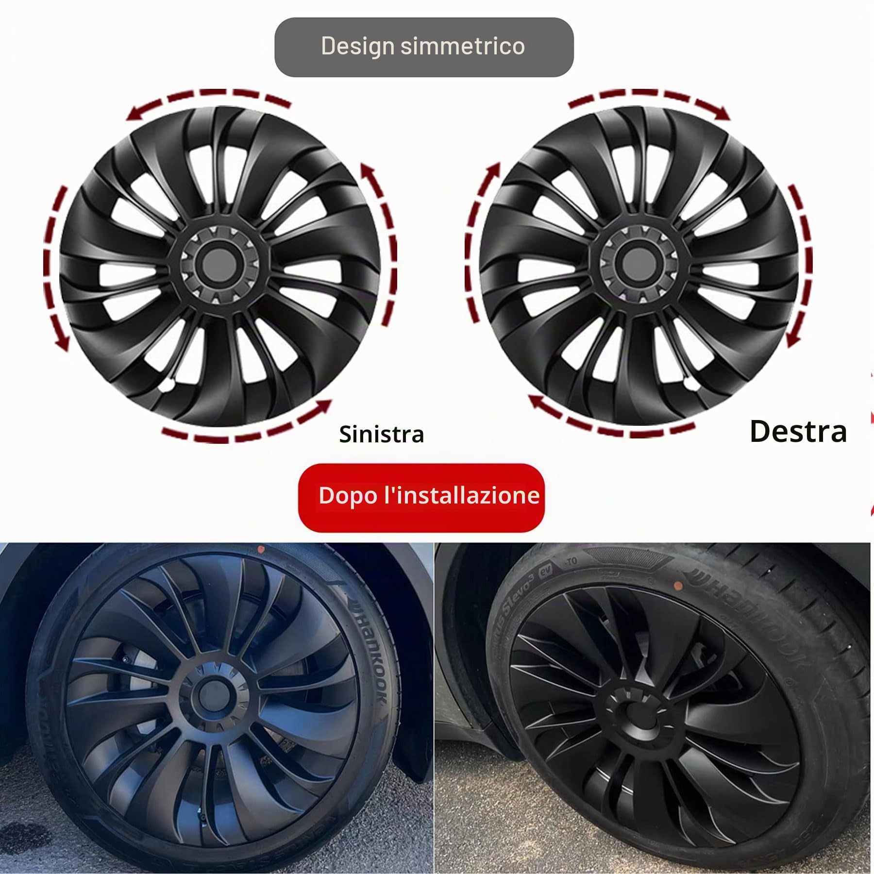 KAVANIC Copricerchi per Tesla Model Y 19 pollici 2020-2024, set da 4 pezzi | Copricerchi stile Multi-spoke per Tesla Model Y Gemini Cerchi(RWD/AWD), Nero Opaco, Design Simmetrico, Long Range