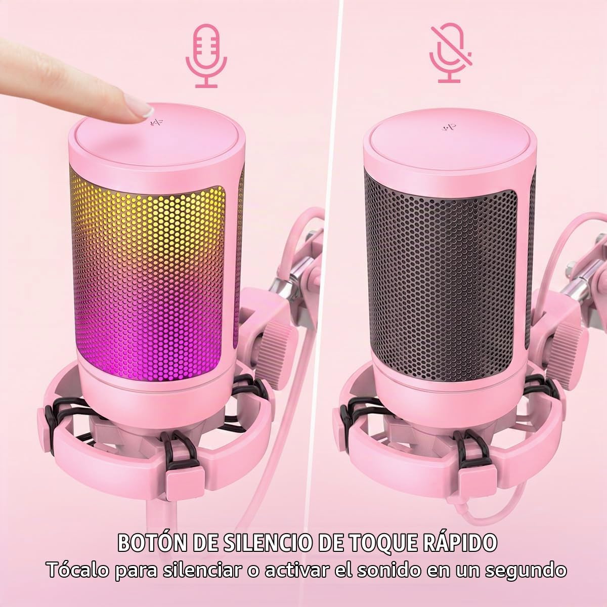 FIFINE Gaming Microfono para PC USB, RGB Kit de Micrófono de Condensador para Ordenador PS4 PS5, con Botón de Silencio, Filtro Anti-Pop, Soporte de Choque, Soporte Microfono