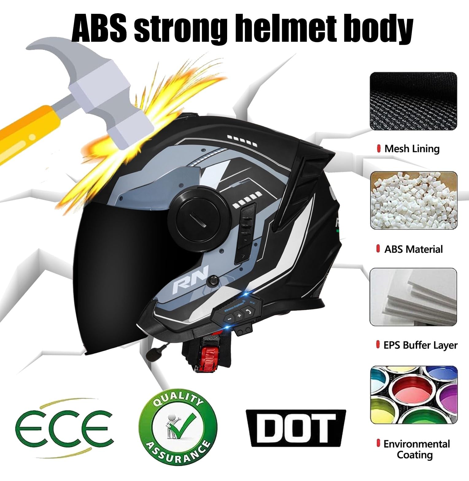Motorradhelm Bluetooth Jethelm ECEDOT Zertifizierung Integrierter Bluetooth 3/4 Motorrad Helm Jet Scooter Helm Herren Damen Mit Doppelvisier Offenem Halbhelme Moped Rollerhelm
