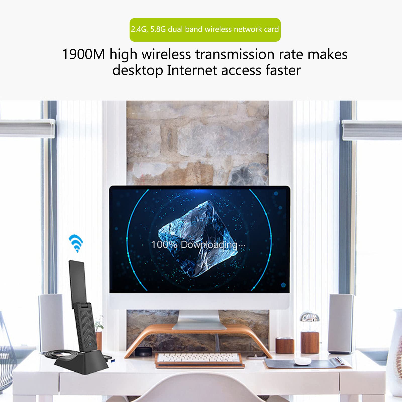Adaptateur Sans Fil USB3.0, WIFI Partagé, Deux Bandes de Fréquence 2,4 GHz 600 MBps 5,8 GHz 1300 MBps, Antenne à Gain Élevé Intégrée, Technologie 11AC de Bande de Fréquence 5,8 GHz pour Win pour Linux