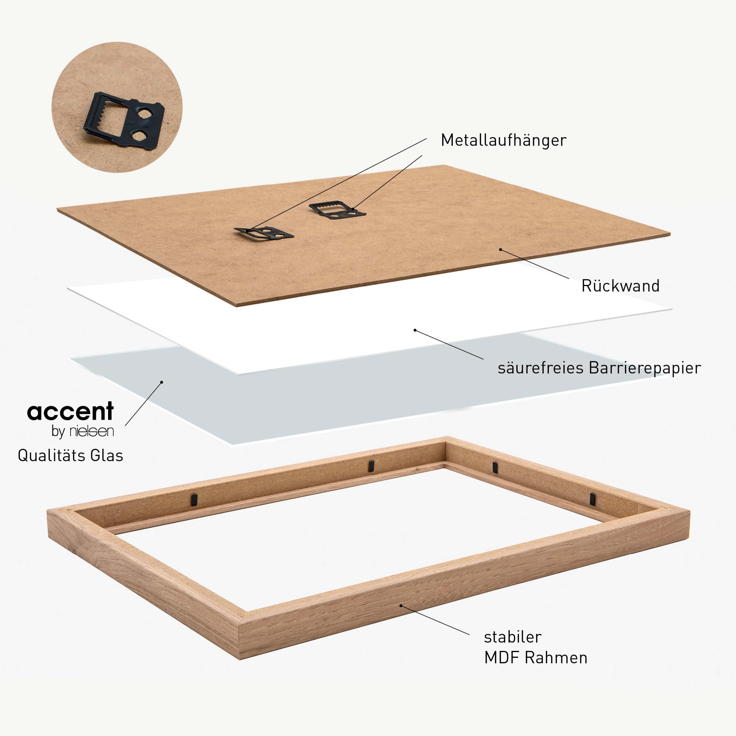 accent by nielsen Holz Bilderrahmen Velino, Set mit 3 Rahmen, Braun | Holz (MDF) Collage im Hoch- & Querformat zum Aufhängen Braun matt Echtglas