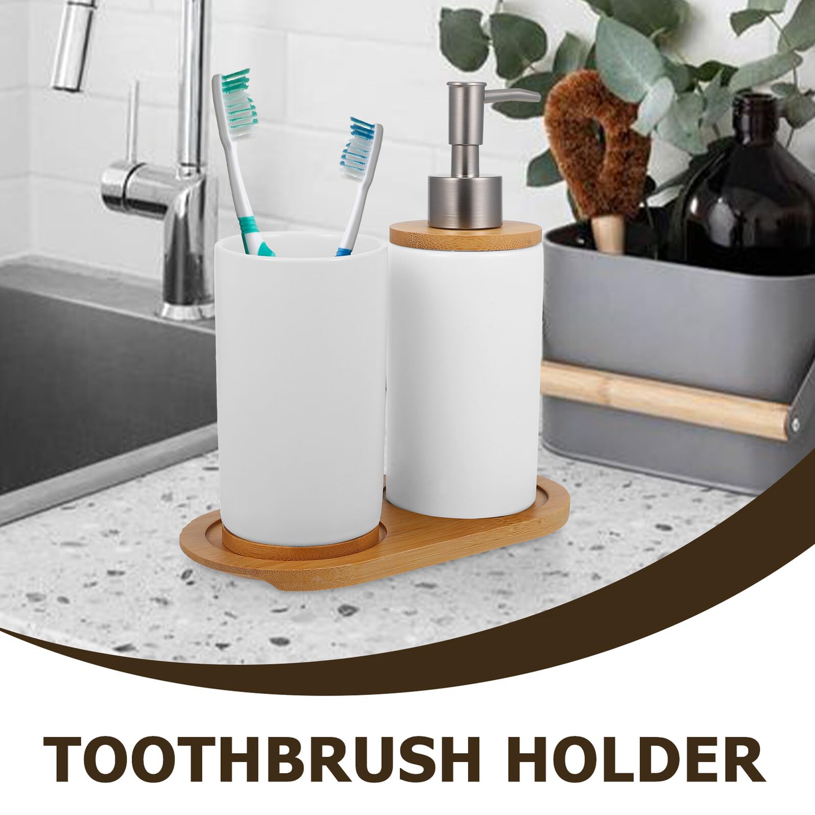 BESPORTBLE Juego de Accesorios de Baño de Cerámica Incluye Vaso para Cepillos de Dientes 350Ml Dispensador de Loción 430Ml y Base Adecuado para Baño y Uso Doméstico