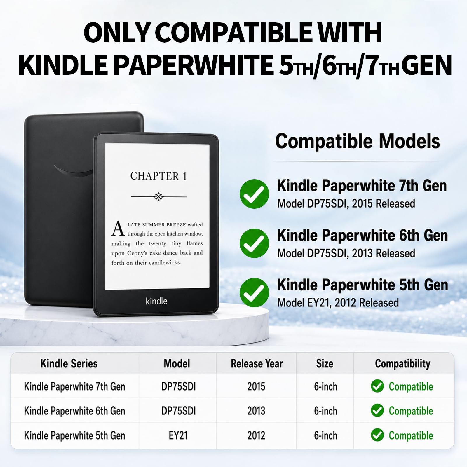 Smart-Hülle kompatibel mit Kindle Paperwhite 5. / 6. / 7. Generation E-Reader (2012–2018 – Modellnummer: EY21 & DP75SDI), inklusive Displayschutzfolie, Premium-PU-Leder-Hülle mit automatischer Sleep