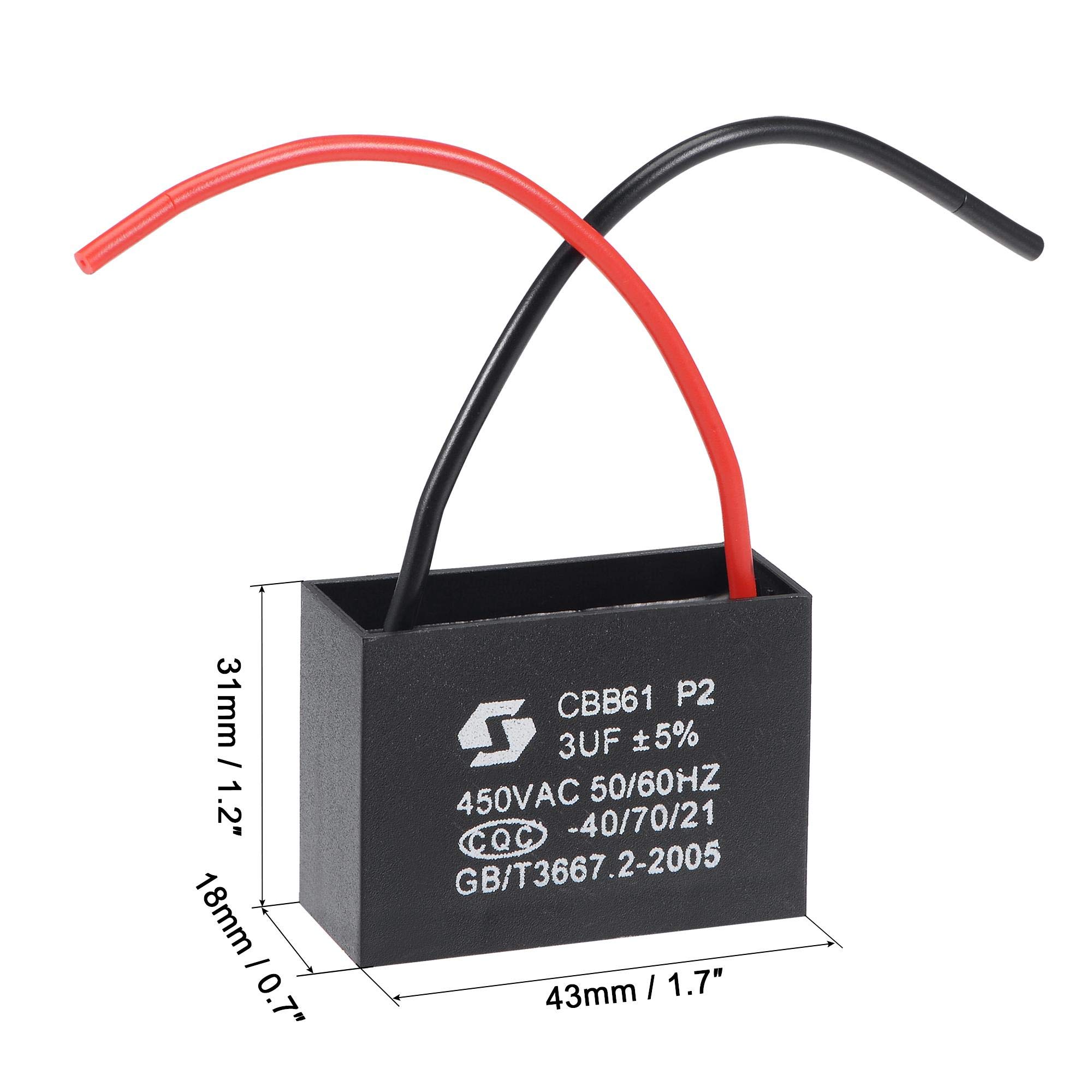 Amazon | uxcell 天井ファンコンデンサ CBB61 3uF 450V AC 2線 金属化 