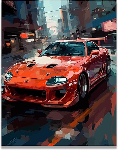 Inspirational Wall Art Co. - Emocionante | Póster de Toyota Supra 1993 - Póster de coche para habitación de niños - Decoración de pared del