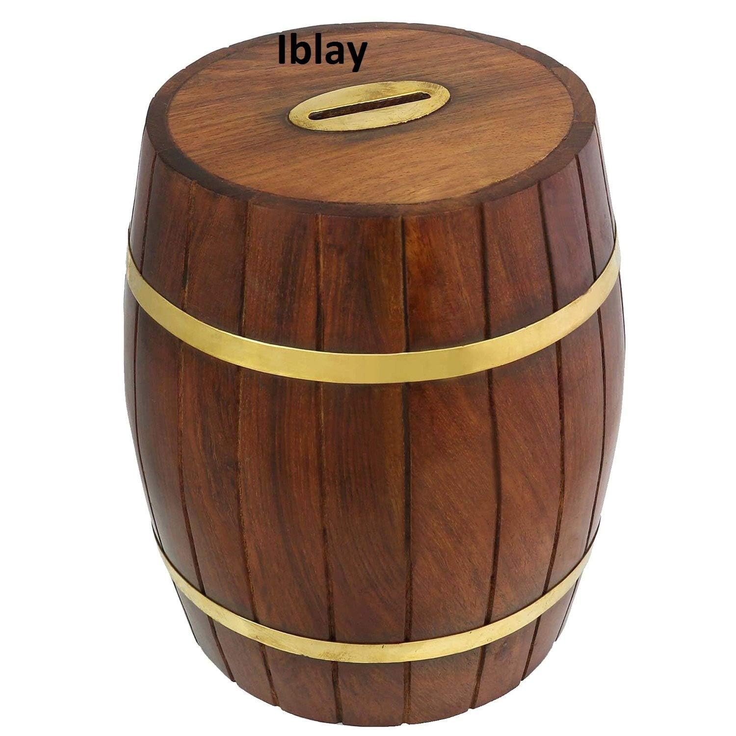 IBLAY Wooden Money Safe Box for Cash with Key | Birthday Gift for | Adults - Barrel Shape | Money Bank Bag (Barrel Shape Piggy Bank)