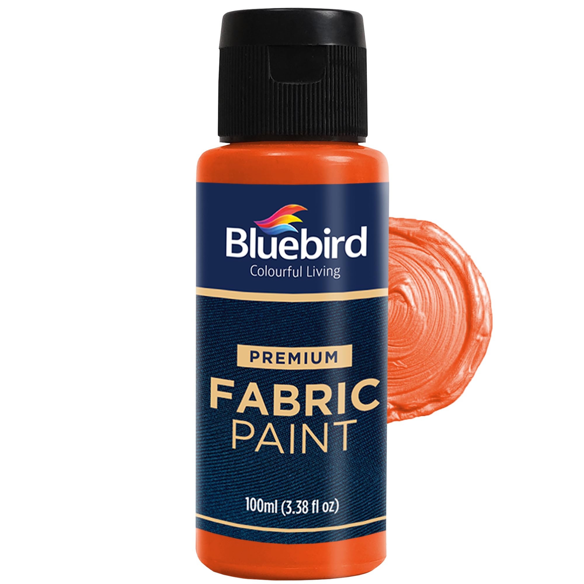 BLUEBIRD Fabric Paint, Tangerine, 3.4 Fl Oz, Permanent Fabric Paints for Clothes, Furniture Upholstery