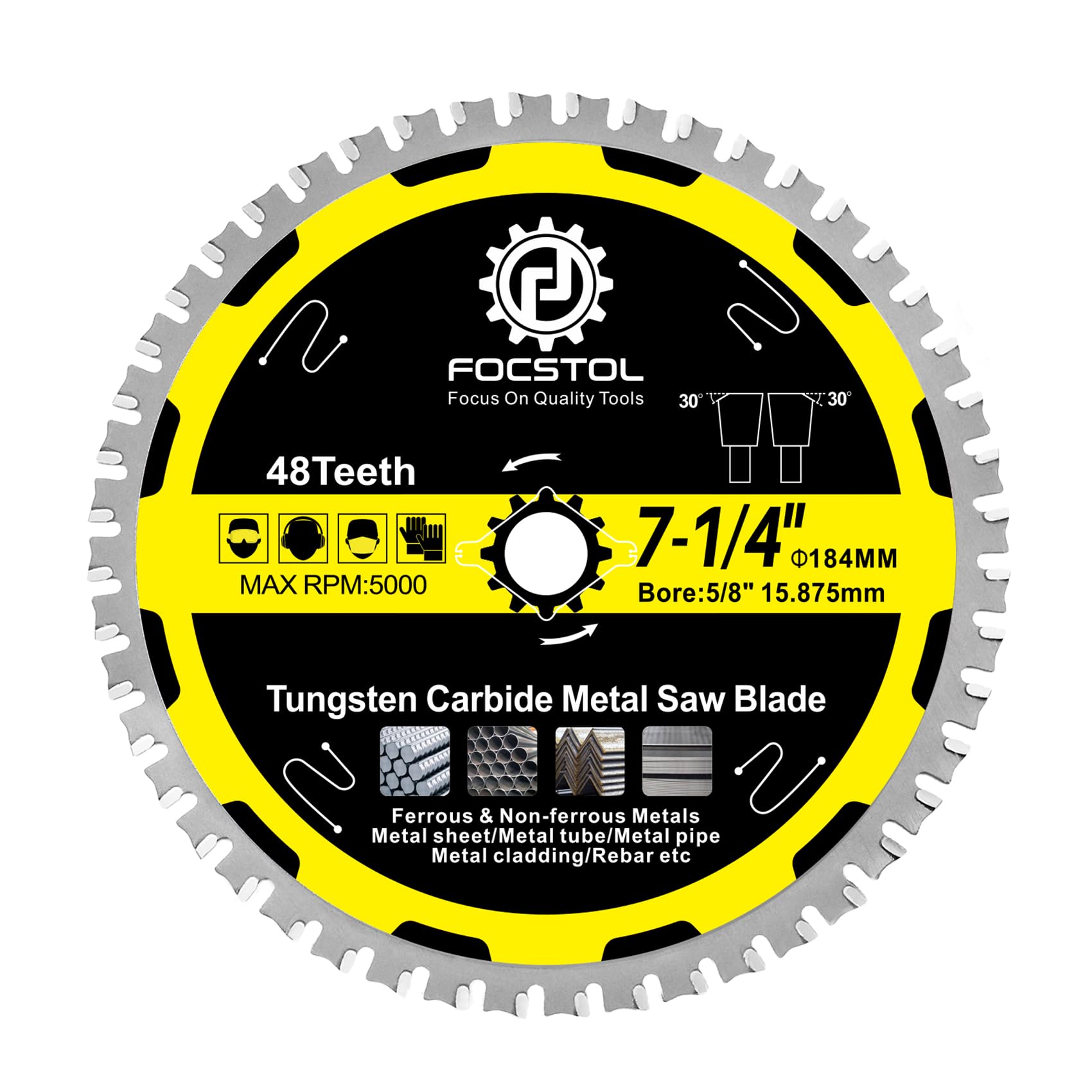 FOCSTOL Hoja de Sierra Circular para Metal 184mm x 15,875mm - Disco para Corte Metal con 48 Dientes para Acero Metales Acero Inoxidable Ferrosos Tubos Acero