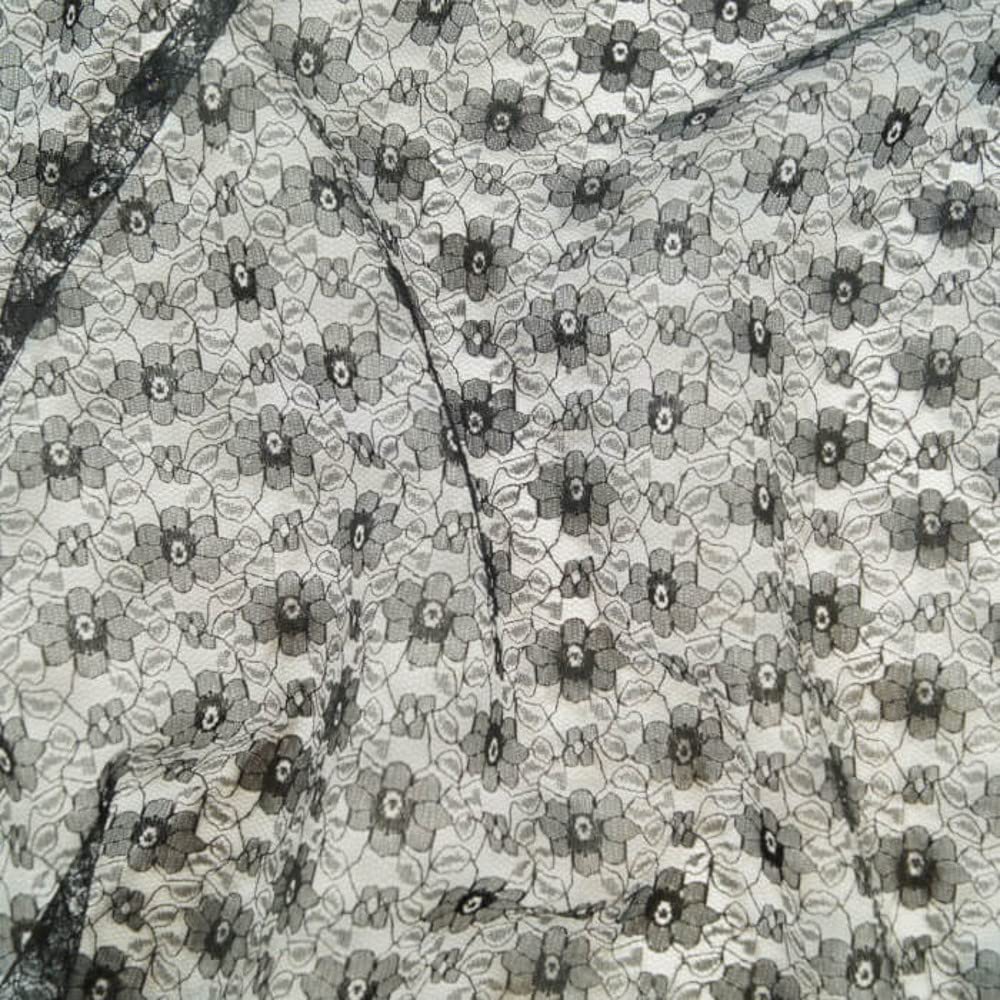 Oh Sew Crafty Limited Black Floral Lace Fabric Dressmaking 100% Polyester Dress Net Bridal (Per Metre) (Black)