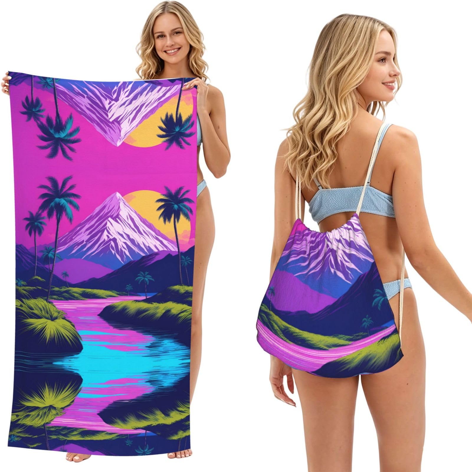 SXZVVBN many coconut trees 2-in-1 Beach Towel Bag, Quick Dry Sand Free Travel Towel Backpack for Adults