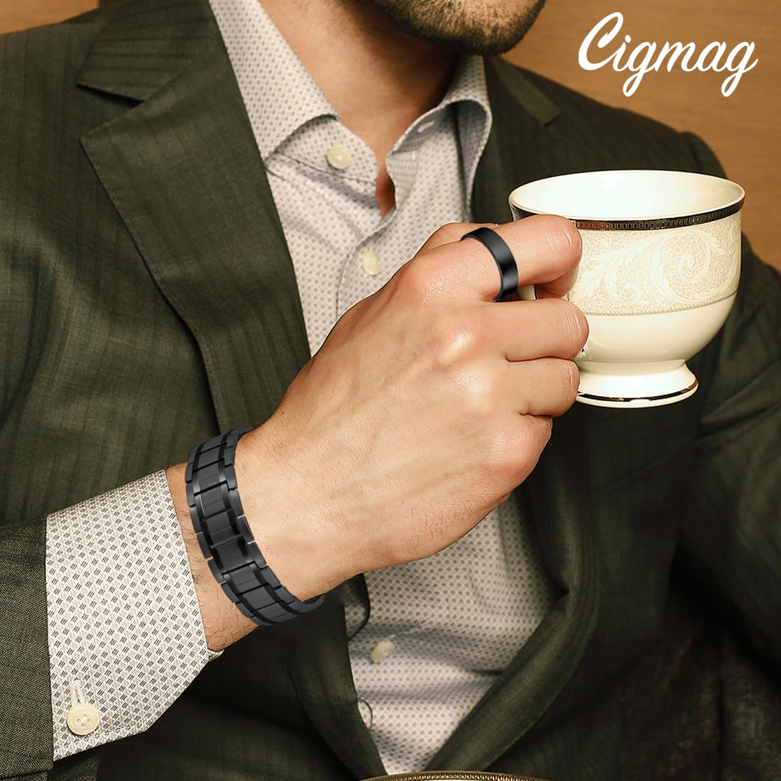 Lymphdrainage Magnetarmband Herren Ultrastarke Magnete Reines Titan verstellbar mit Entnahmewerkzeug und Geschenkbox (Schwarz)