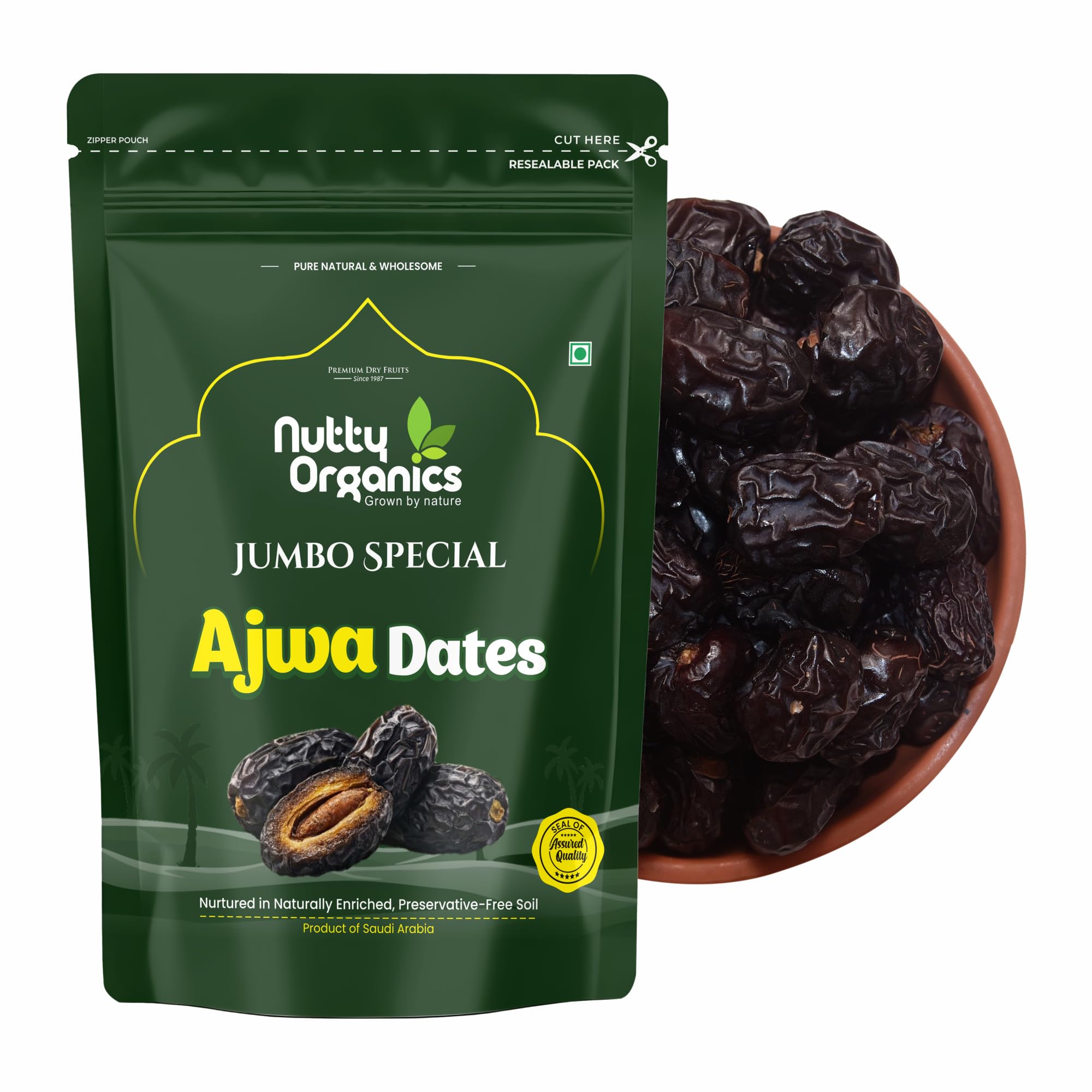 Nutty Organics Jumbo Ajwa Dates 200g | Premium Saudi Arabian Khajoor | Soft & Naturally Sweet | No Added Sugar | Preservative Free | Lab Tested | Resealable Pack-image-12
